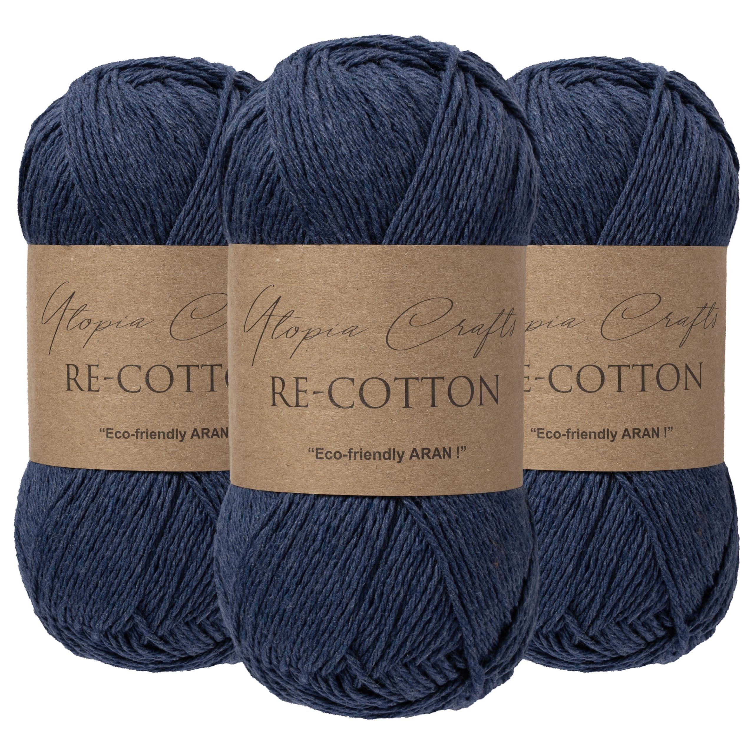 Utopia Crafts Re-Cotton Knitting Yarn 3X 100g (Denim Blue) โ image 1