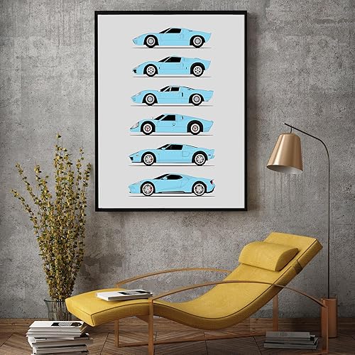 Vista 11 de Handmade Poster compatible with Ford GT Generation and Print of Ford GT40 - White Cars with Blue Stripes, 11x14" Metallic Print (Unframed)-Gift Car