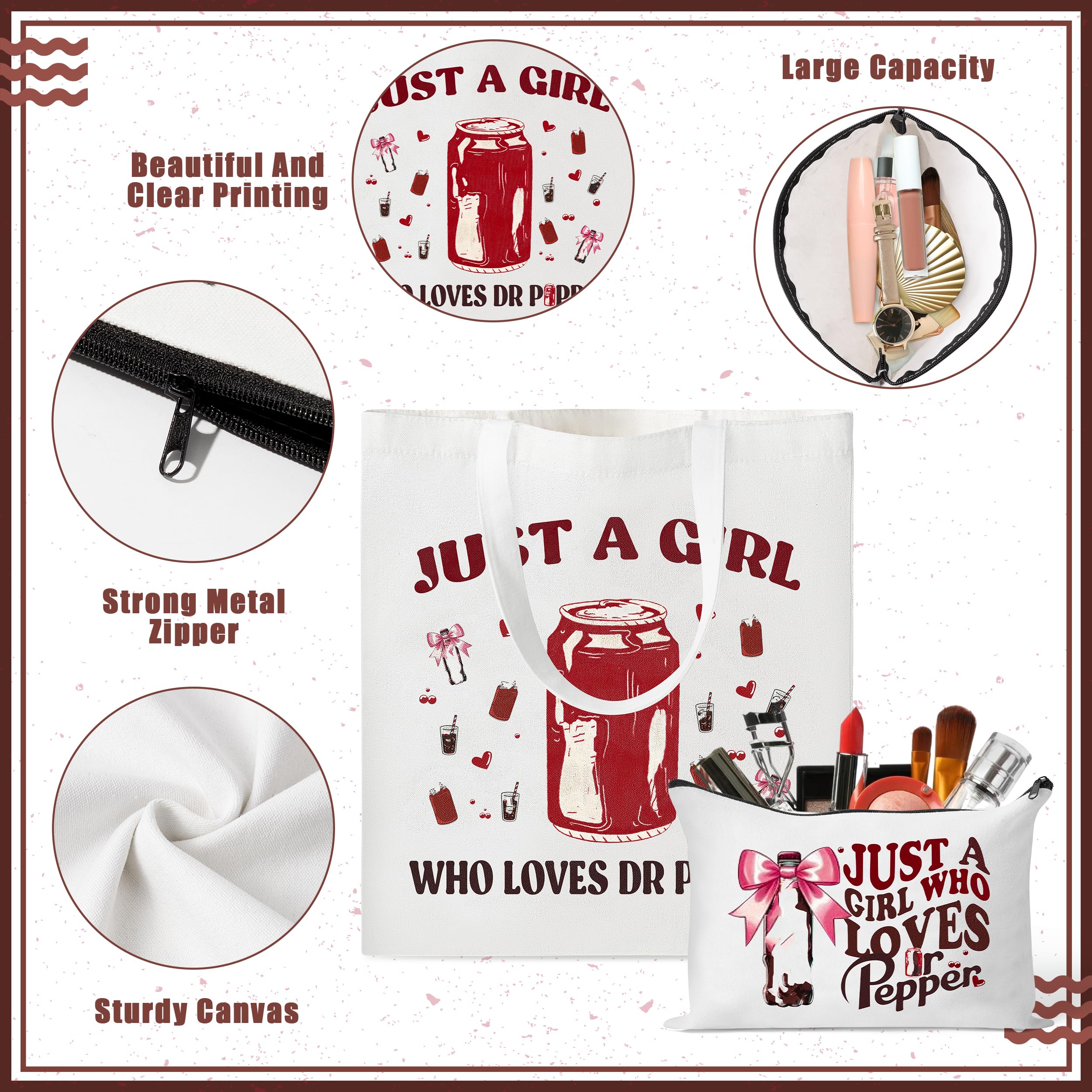 Drinks Lovers Canvas Bags - 2Pcs Soda Drinks Lover Gift Tote Bag Makeup Bag, Bring Me A Pepper And Tell Me I’m Pretty Handbag Cosmetic Pouch, Supply for Birthday Party Vodka Drinkers