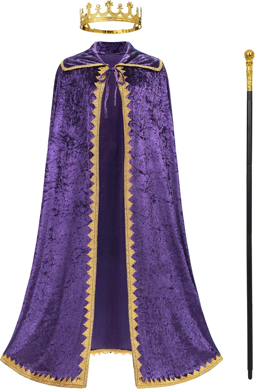 King Costume for Men and Women, Queen Costume,Adult King Cape Robe Metal Crown Scepter