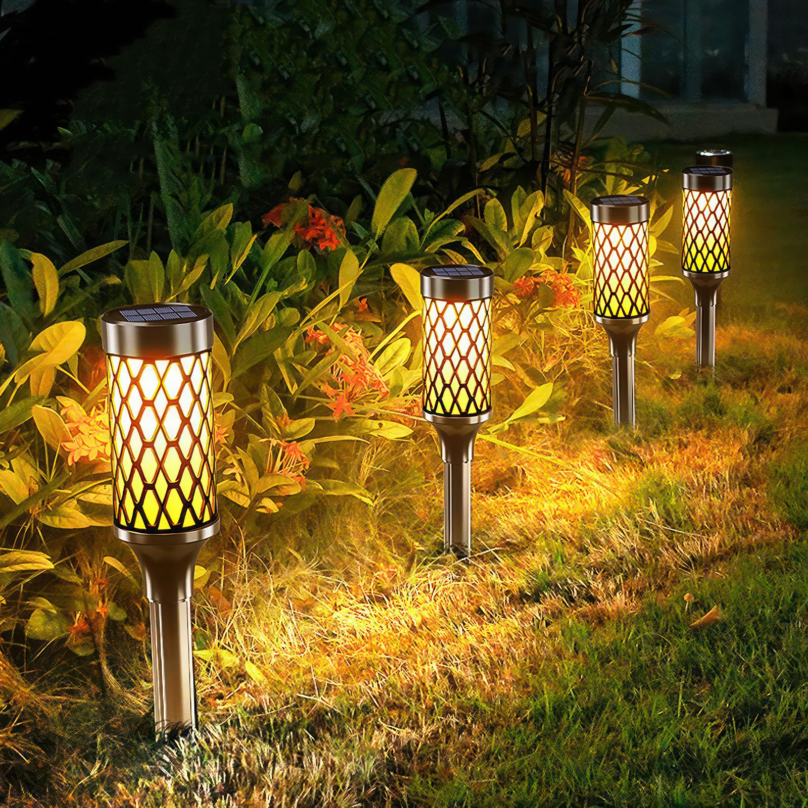 Kinberry Solar Lights Outdoor Garden, 2 Pack Garden Lights Solar Powered Waterproof Path Light Outdoor Auto On/Off