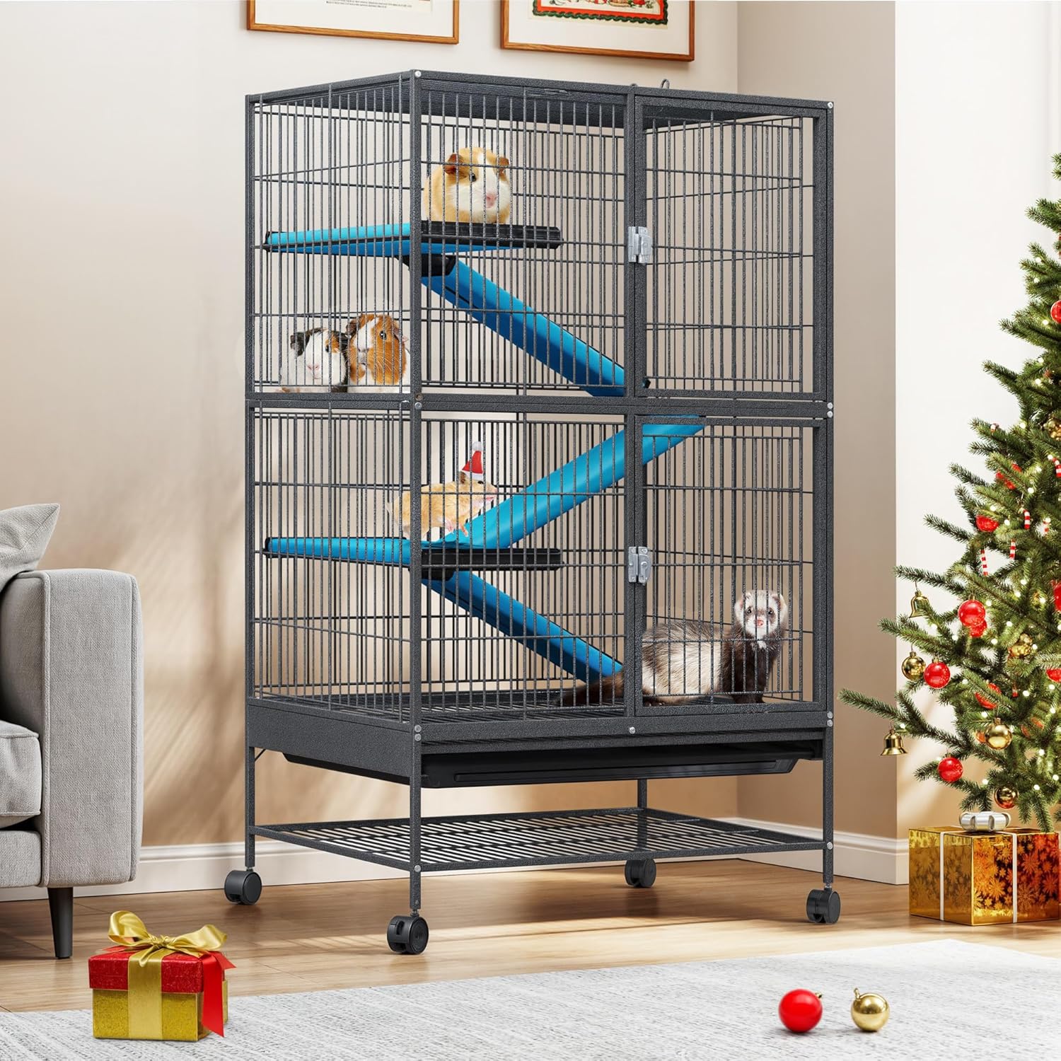 Amazon.com : DWVO 4-Tiers Small Animal Cage with Wheels, Indoor Critter ...