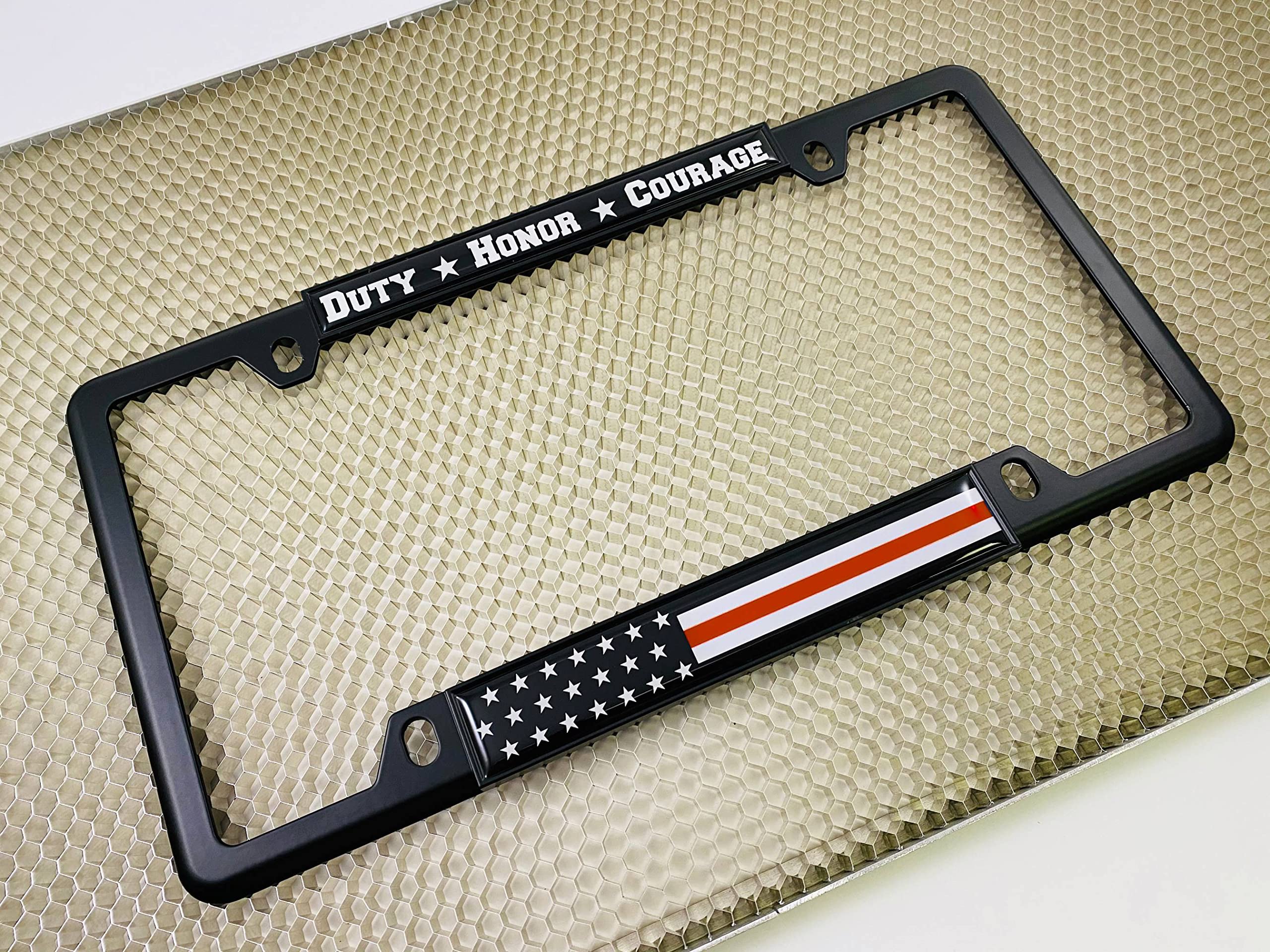 Support Firefighters Duty Honor Courage Thin Red Line (Stripe) USA Flag - Domed