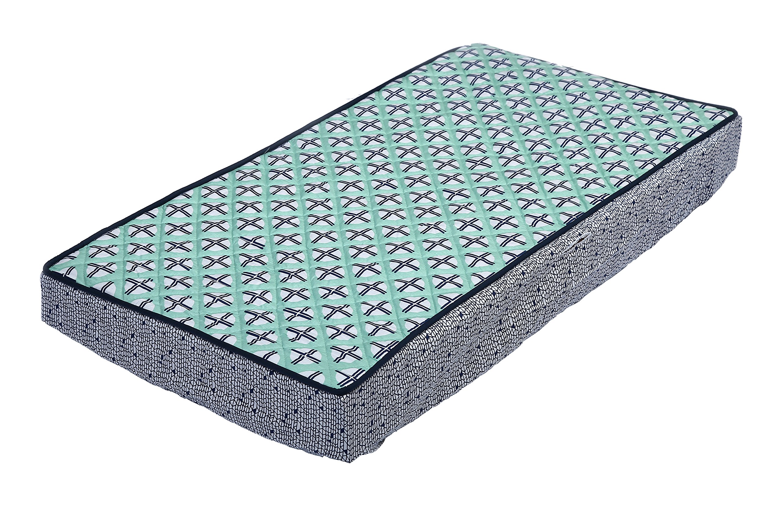 Bacati Noah Tribal Quilted Top Cotton Percale with Polyester Batting Diaper Changing Pad Cover, Mint/Navy Dot/Cross (TRDCMNACPC)-image-23
