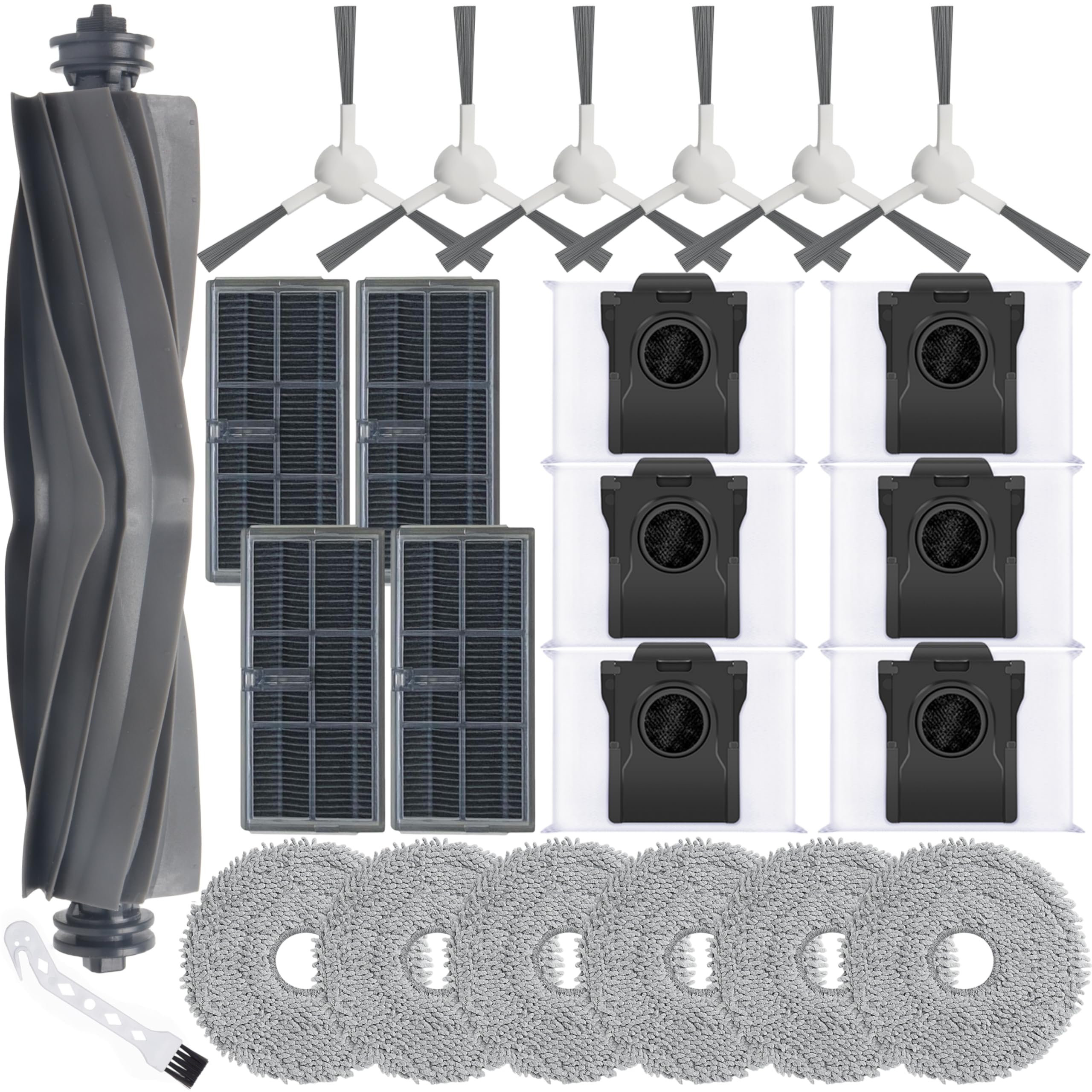 24Pcs L10s Ultra Gen 2 Accessories Kit for Dreame L10s Pro Heat Ultra/X30 Ultra/Mova E30 Ultra Vacuum Cleaner Accessories Kit,1 Main Brush 4 Hepa Filters 6 Side Brush 6 Vacuum Bags 6 Mop Pads