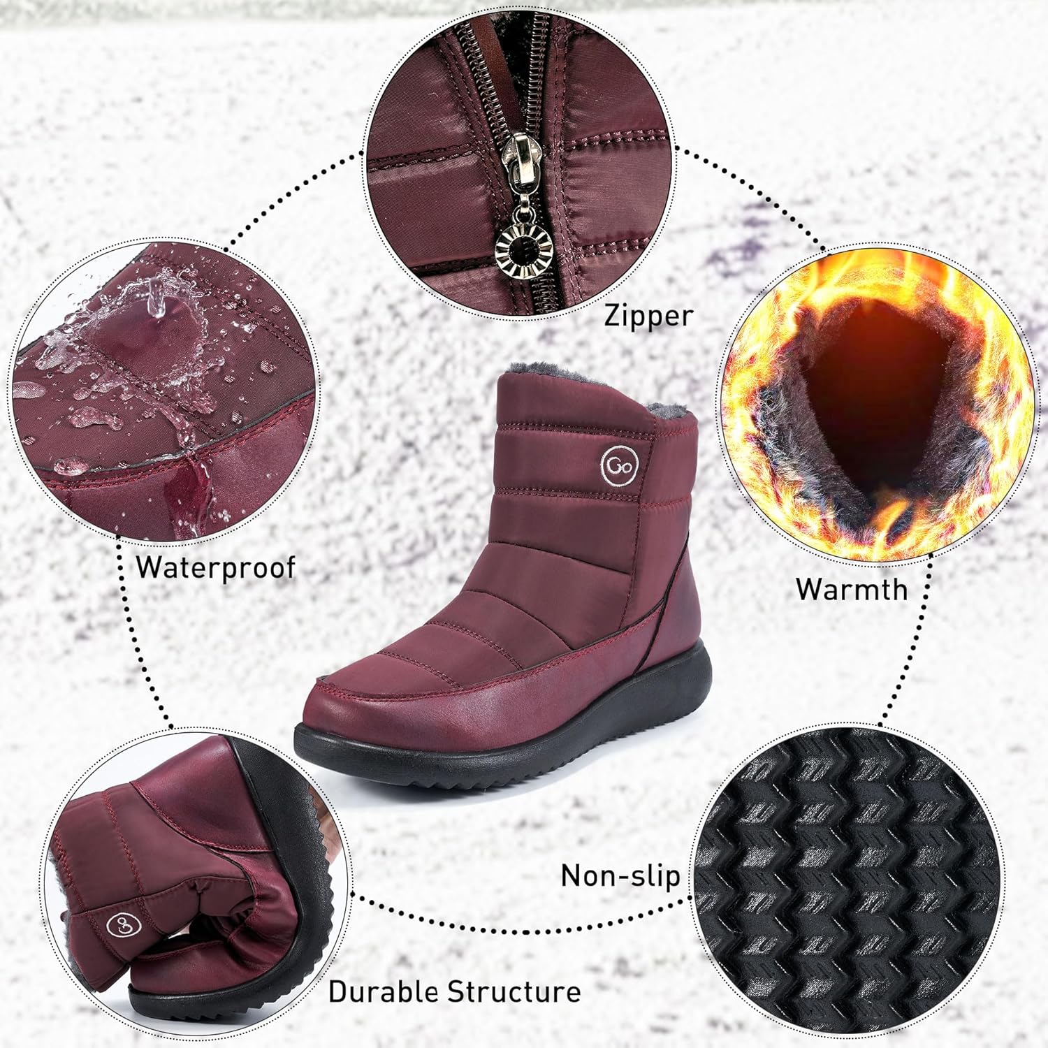 Aomigoct Women Winter Snow Boots Waterproof: Warm Mid Calf Boots for Women with Fur Lined - Comfortable Outdoor Slip On Booties Anti-Slip