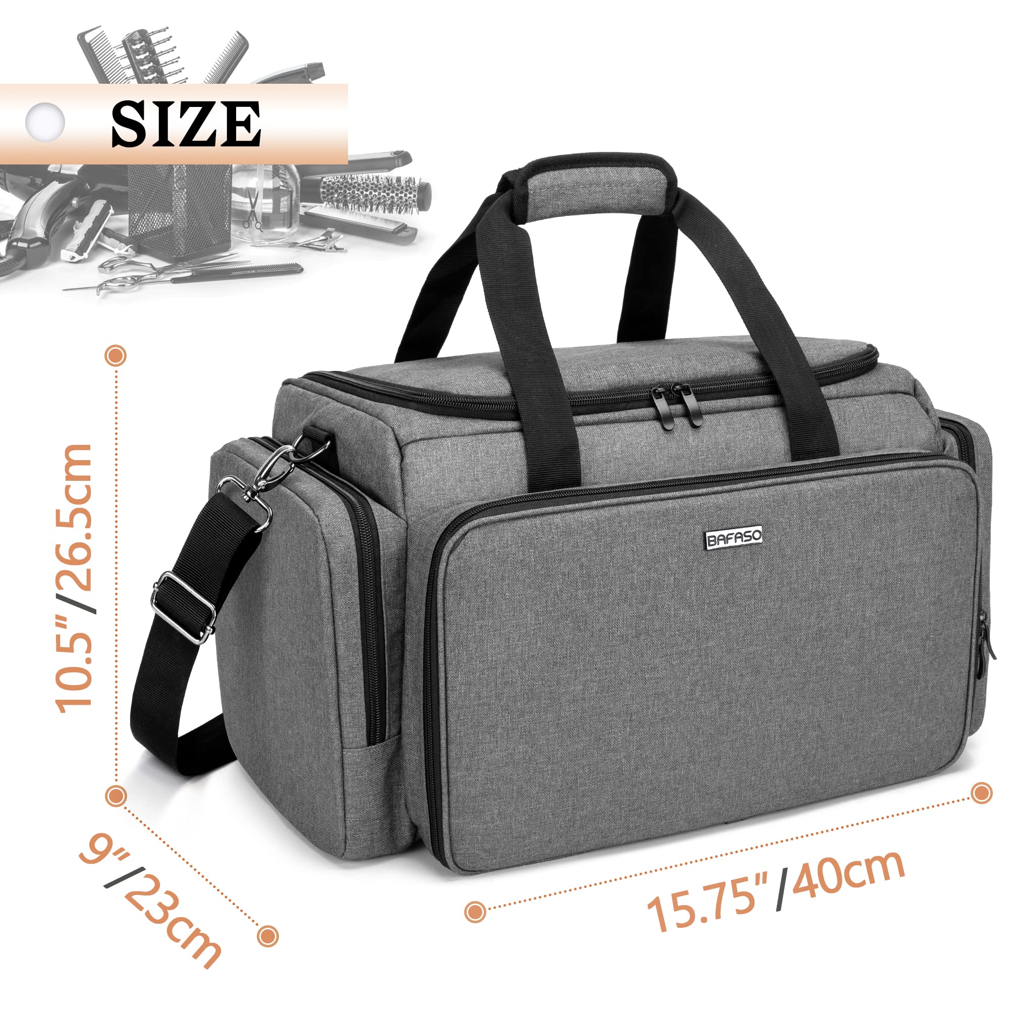 BAFASO Friseur Reisetasche, Frisör Aufbewahrung Koffer für Salon, Friseur Tasche für Friseurin, Maskenbildner, Stylist, Friseur Zubehör Organizer Tasche, OHNE ZUBHEÖR, Grau