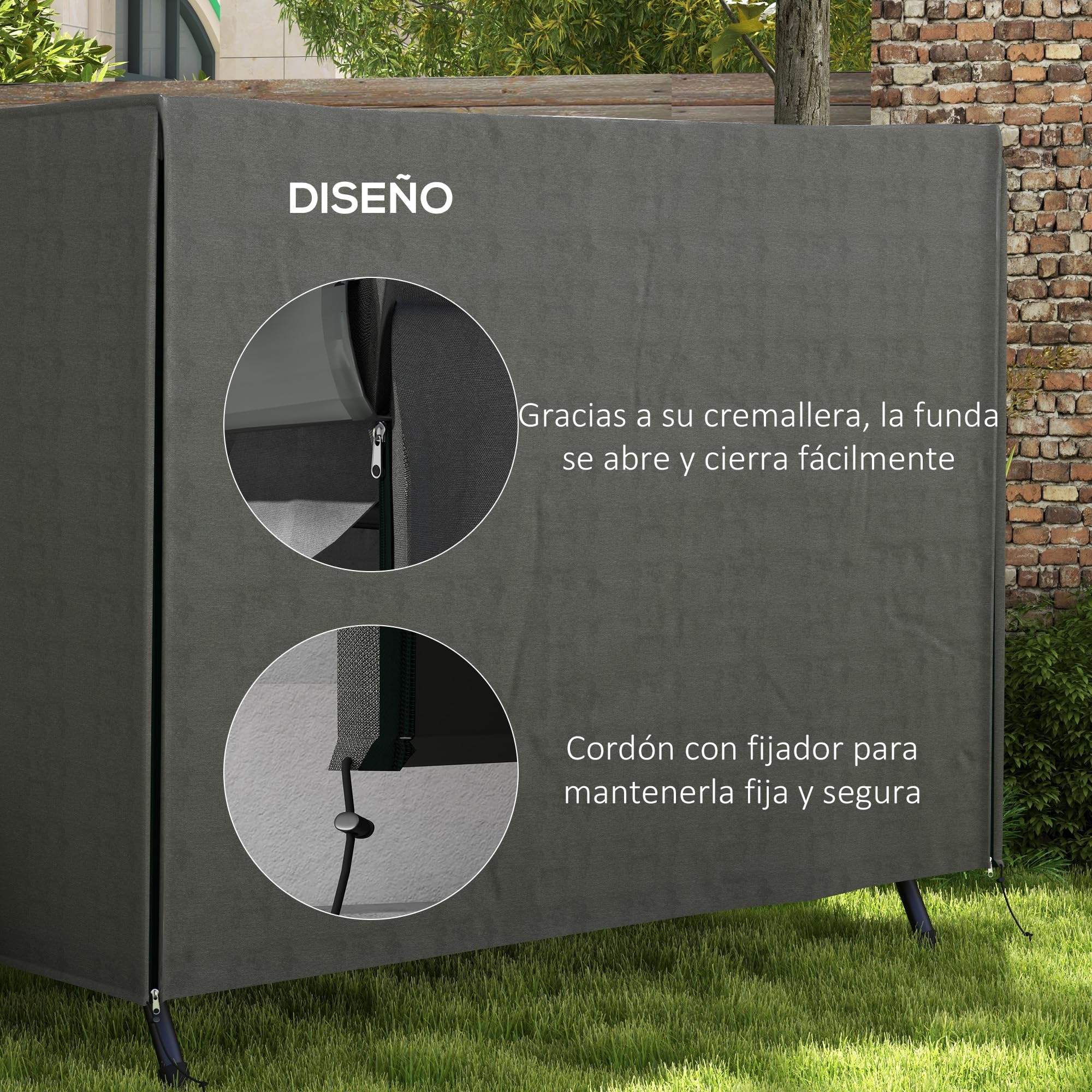 Outsunny Funda Balancín Jardín Funda Columpio Jardín Exterior Cubierta de Columpio de Tela Oxford 600D con 2 Cremalleras Impermeable 205x124x164 cm Gris Oscuro
