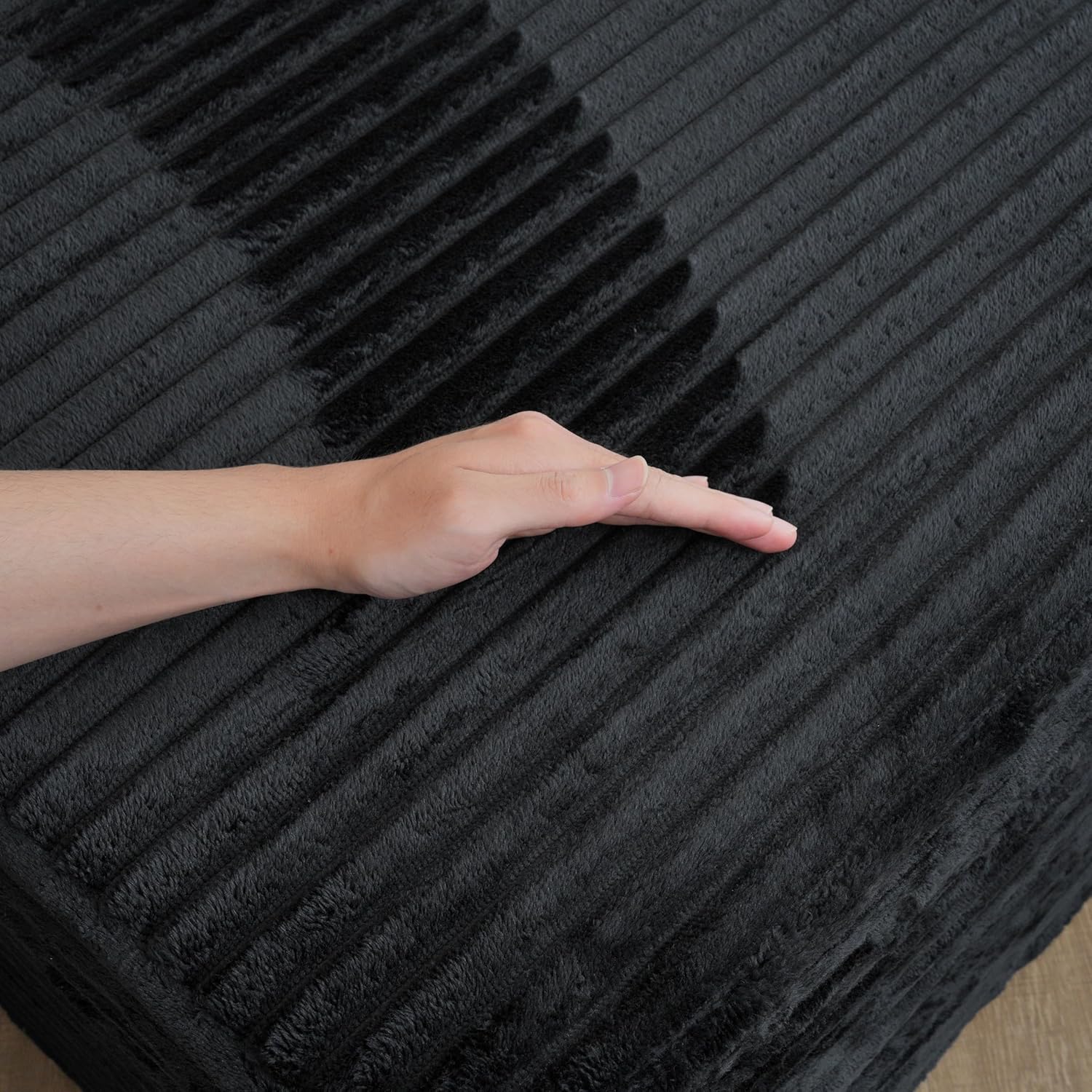 25.6" Corduroy Ottoman Foot Rest,Plush Memory Foam Couch Ottomans,Boneless Compressed Sofa in a Box for Living Room No Assembly Require,Black