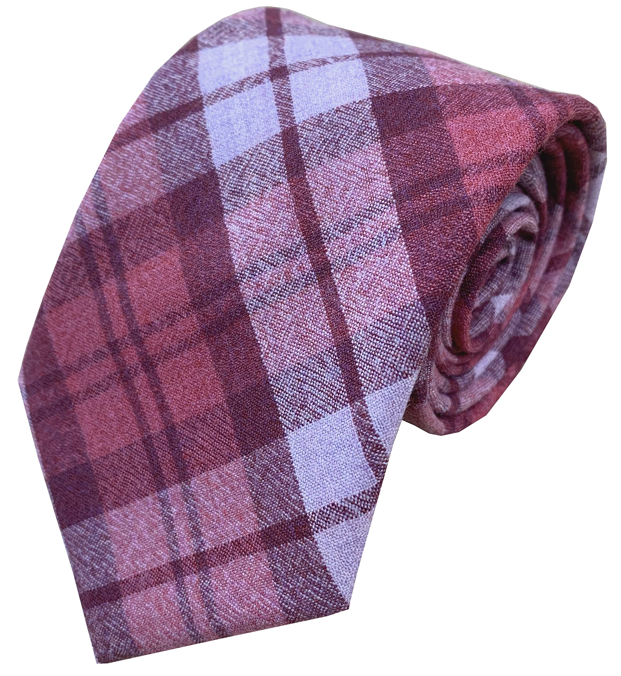 Great British Tie Club Men's Red, Pink Red & Pink Check Tartan Wool Mix Neck Tie