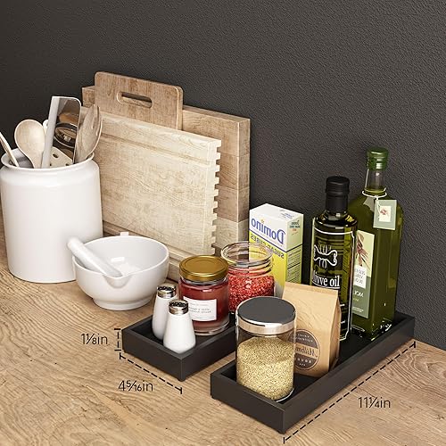 Miniatura 6 de Bandeja de tocador de baño, bandeja decorativa negra para mostrador, 11.2 x 4.3 pulgadas, soporte pequeño de madera para fregadero, bandeja de jabón