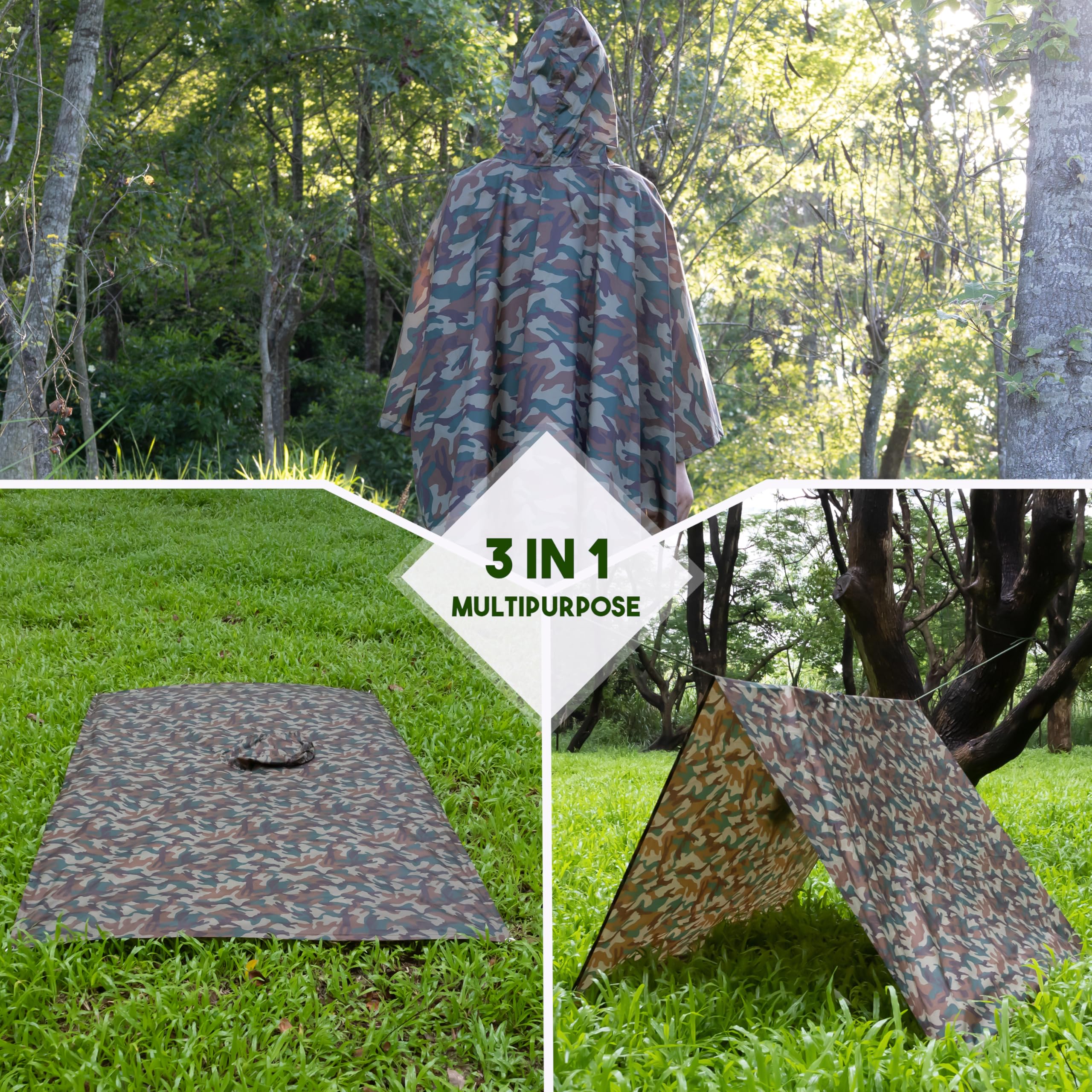 Poncho Impermeable 3 en 1 Multiusos Ligero Secado Rápido para Lluvia Hombre Mujer