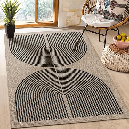 Miniatura 1 de Lahome Alfombra moderna de yute arcoíris fácil de 4 x 6 pies, para sala de estar, alfombra lavable para dormitorio, casa de campo, alfombra negra