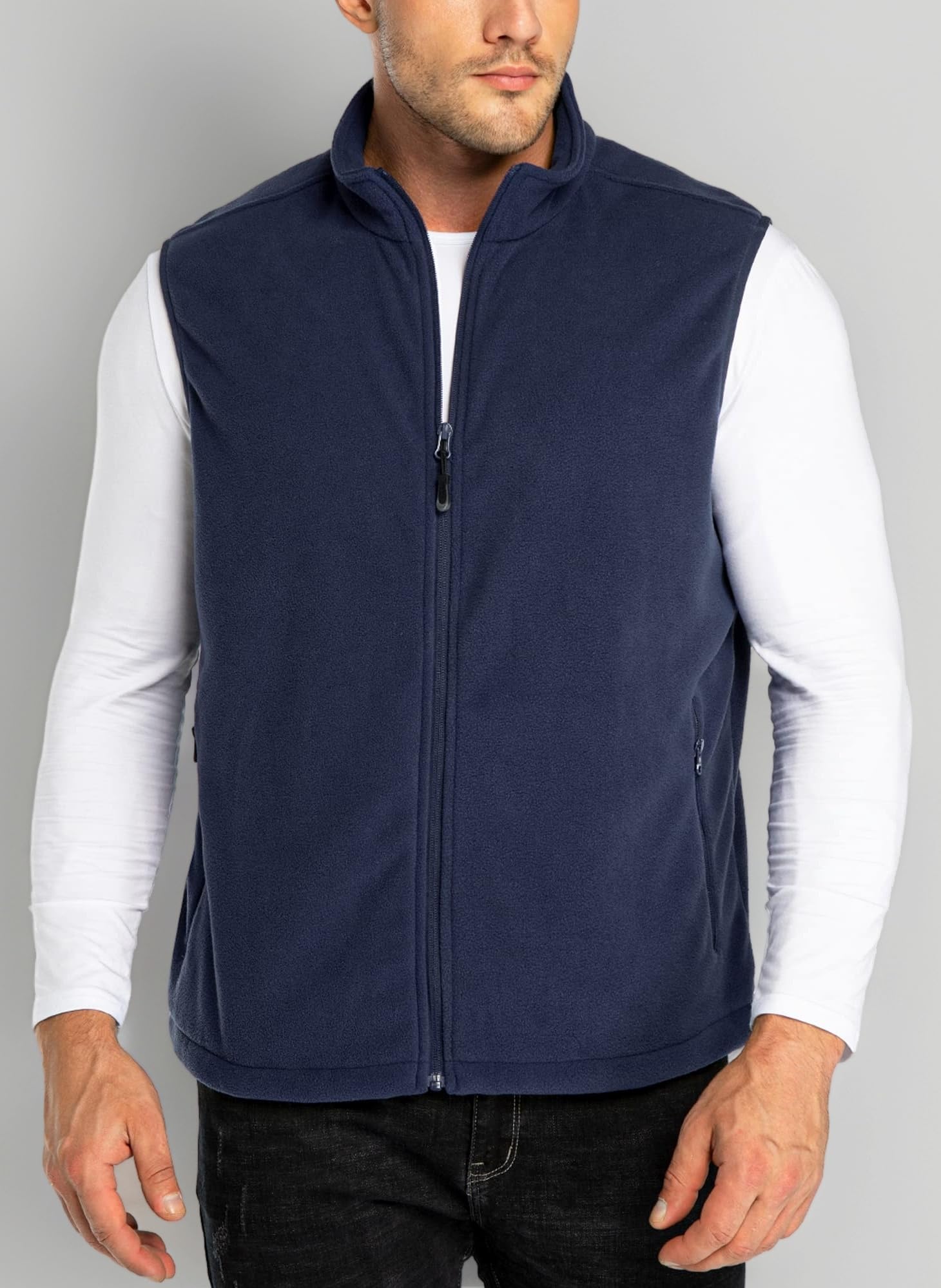 33,000ft Men's Fleece Gilets Lightweight Sleeveless Jacket Vest Windproof Bodywarmer Outerwear Golf Gilet With Zip Pockets for Hiking Cycling Running