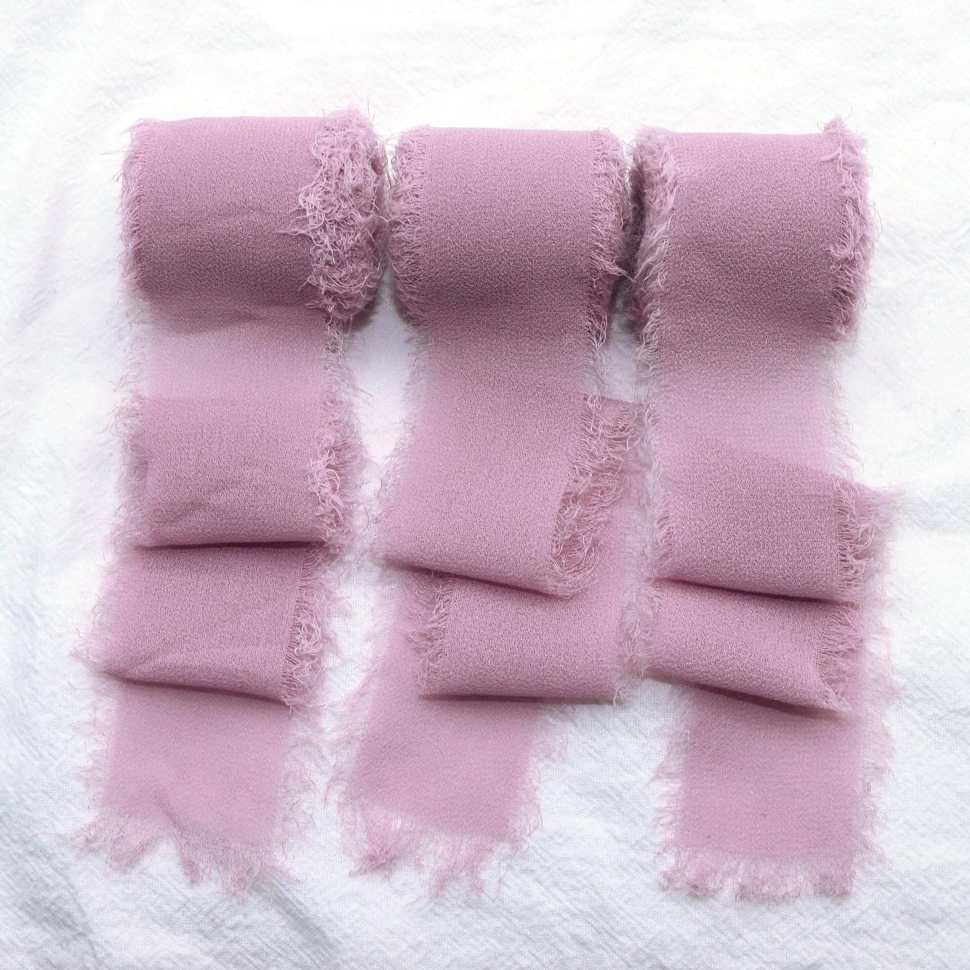 David accessories Handgefertigtes Chiffon-Seidenband, 5,1 cm x 12,7 m, ausgefranste Kanten, Bänder-Set für Hochzeitseinladungen, Brautsträuße, Geschenkverpackungen, Bastelarbeiten (Deep Rose, 5,1 cm)