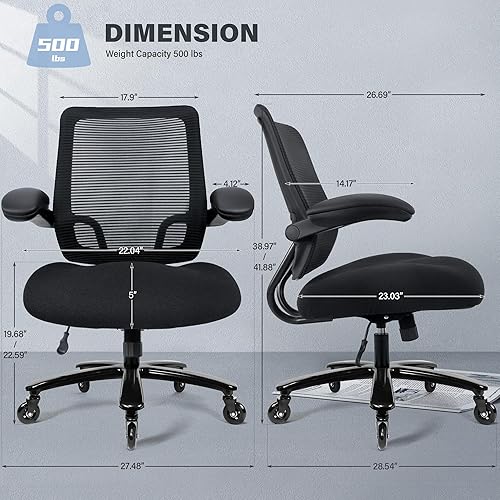 Miniatura 3 de Silla de oficina grande y alta de 500 libras, silla de escritorio ergonómica de malla resistente, silla de computadora con respaldo alto,