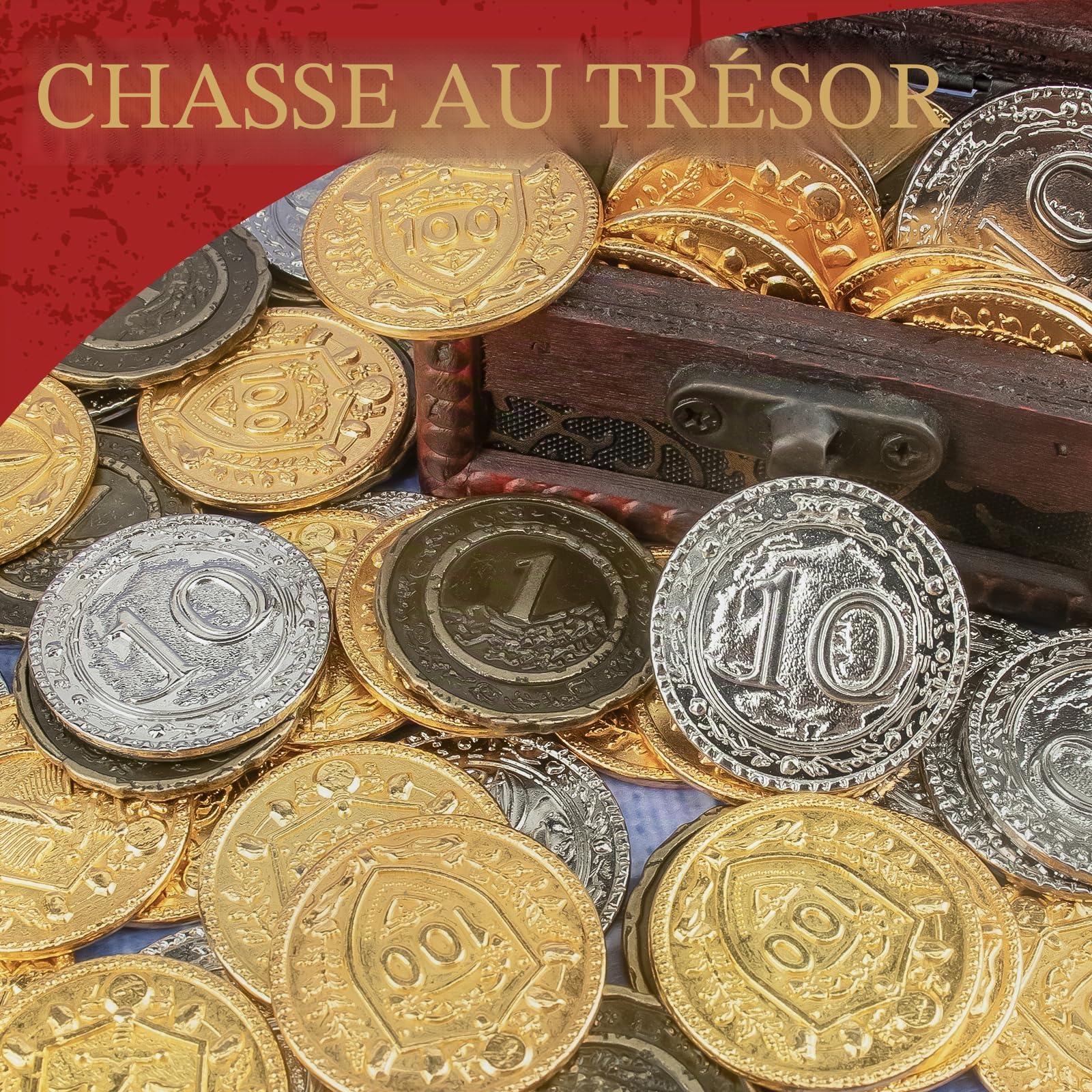 Byhoo Lot de 50 pièces DND métal 1,2" Or argenté et cuivre Pièces fantaisie pirate Valeur faciale jeu société RPG