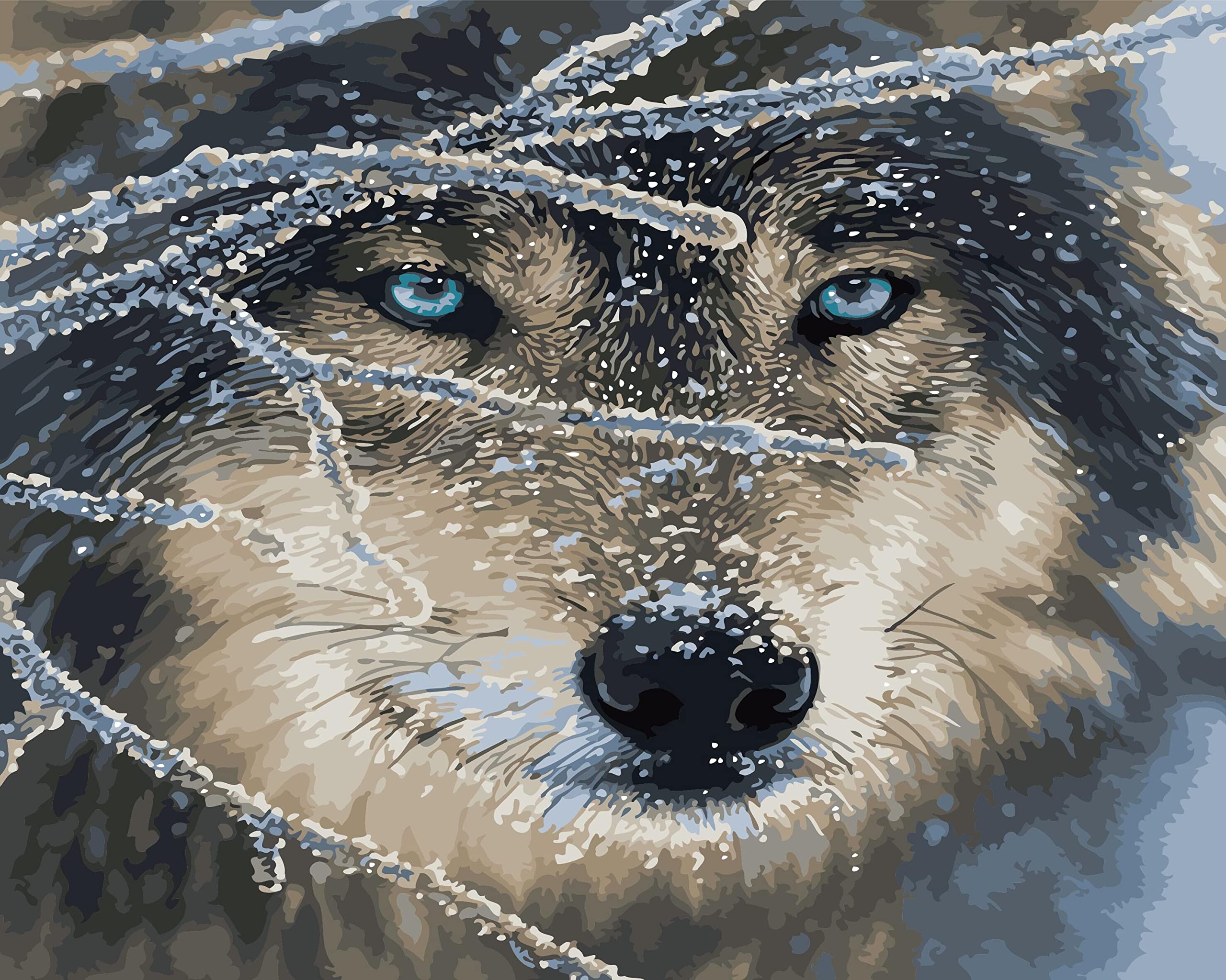 ABEUTY DIY Fabric Decorating Kits, Paint by Numbers Wolf Animal 16x20 inches Number Painting Wall Art (Wolf 1, Wooden Framed)