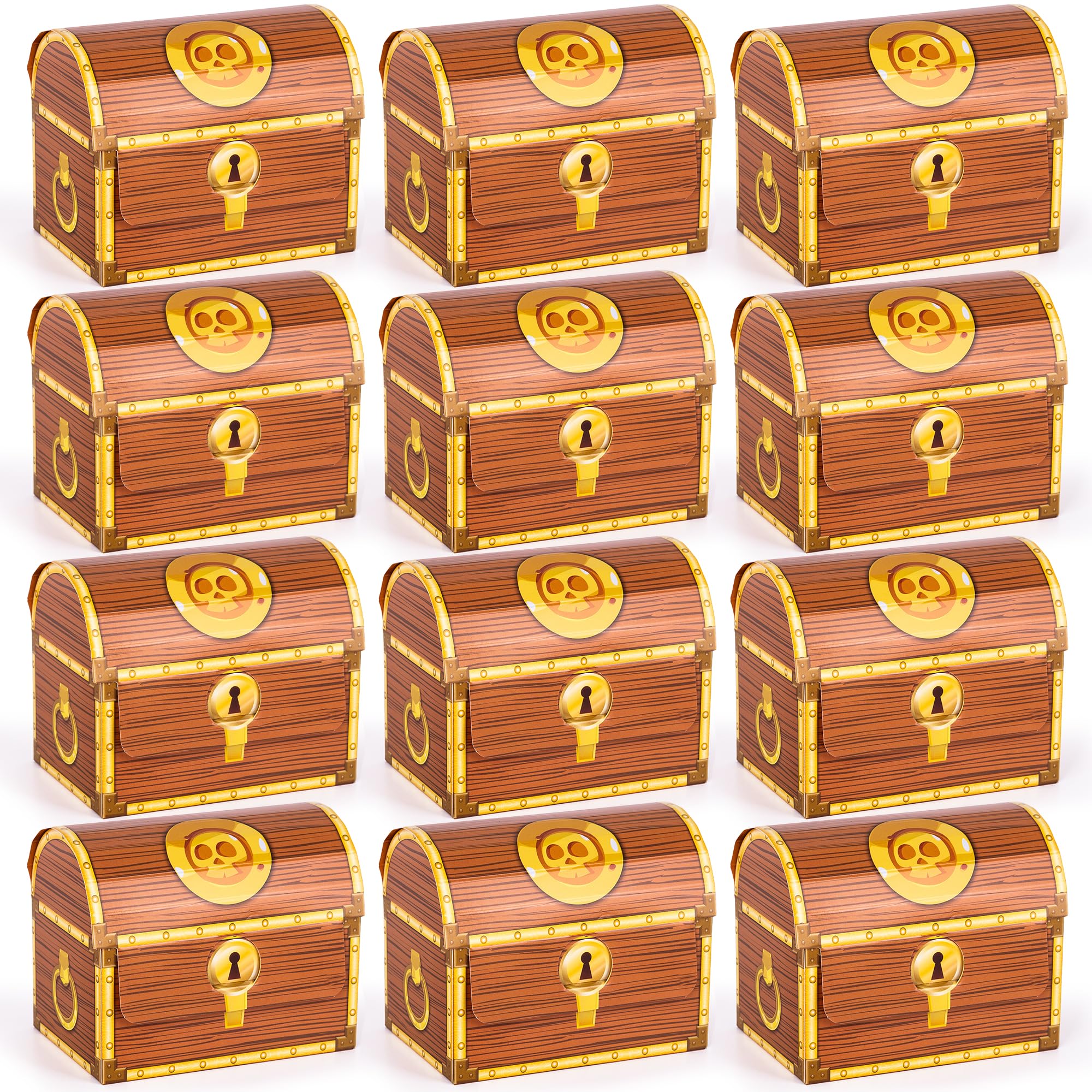 ArtCreativity Treasure Chests Party Treat Boxes for Kids, Set of 12 Sturdy Cardboard Treasure Chest Gable Box with Realistic Print, Pirate Party