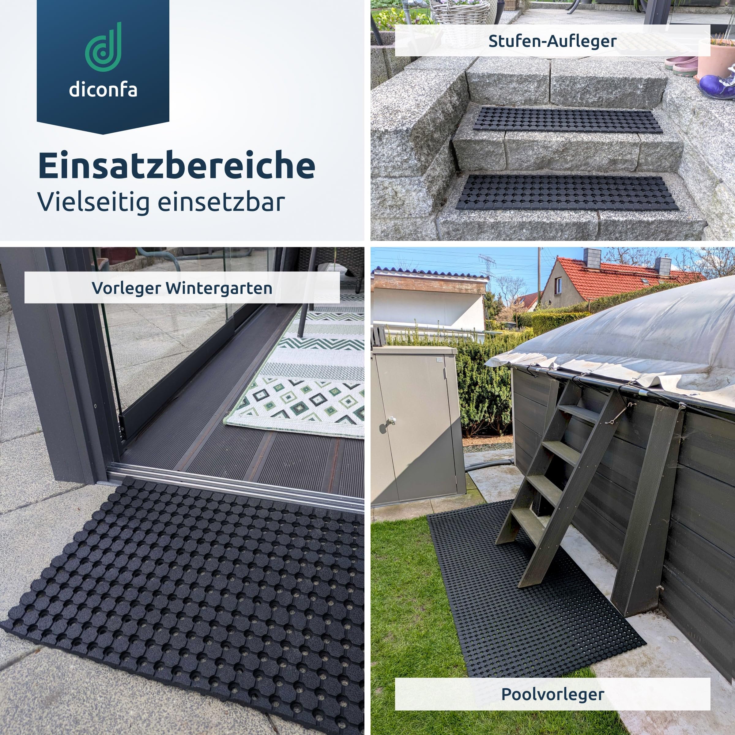 diconfa Tapis en Caoutchouc perforé sur Mesure - Largeur 150 à 1800mm - Longueur 0,15 à 10m - 0,3 m x 3,15 m 30 cm x 315 cm 10mm Fort - Tapis de Piscine Tapis alvéolaire Jardin antidérapant