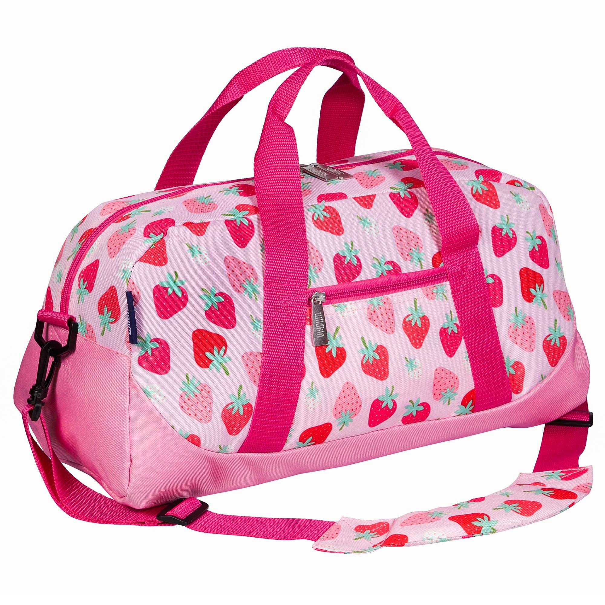 Wildkin Kids Overnighter Duffel Bag – Carry-On Size, Ideal for School & Sleepovers – Strawberry Patch