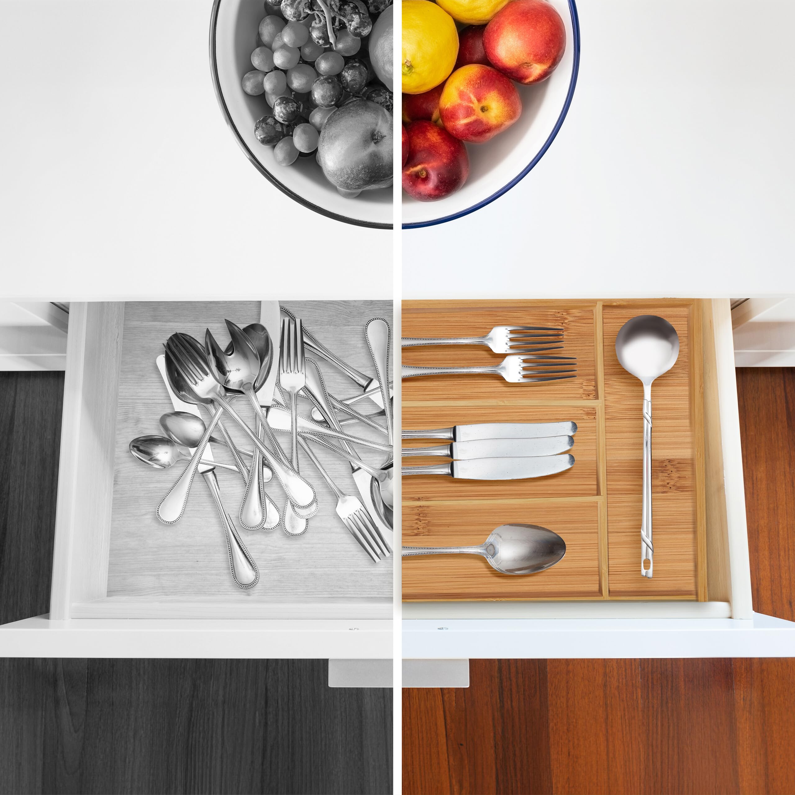 Relaxdays Portaposate da Cassetto in Bambù, 4 Scomparti, Divisore Posate e Utensili Cucina, 5 x 26 x 35,5 cm, naturale