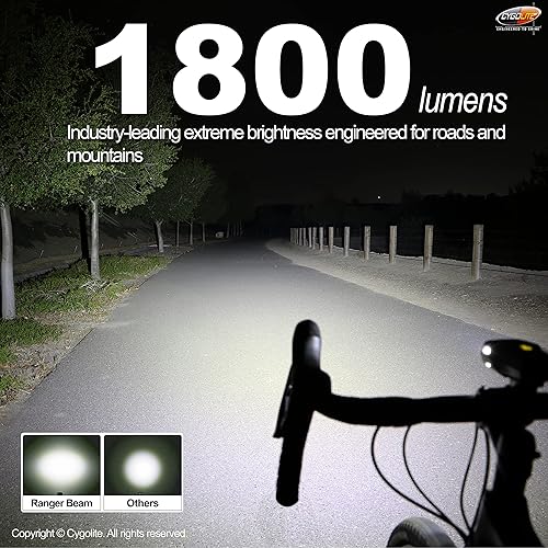 Miniatura 2 de Cygolite Ranger - Luz de bicicleta de resistencia de 1,800 lúmenes, tiempo de funcionamiento ultra alto, 9 modos de luz, brillo ajustable fino,