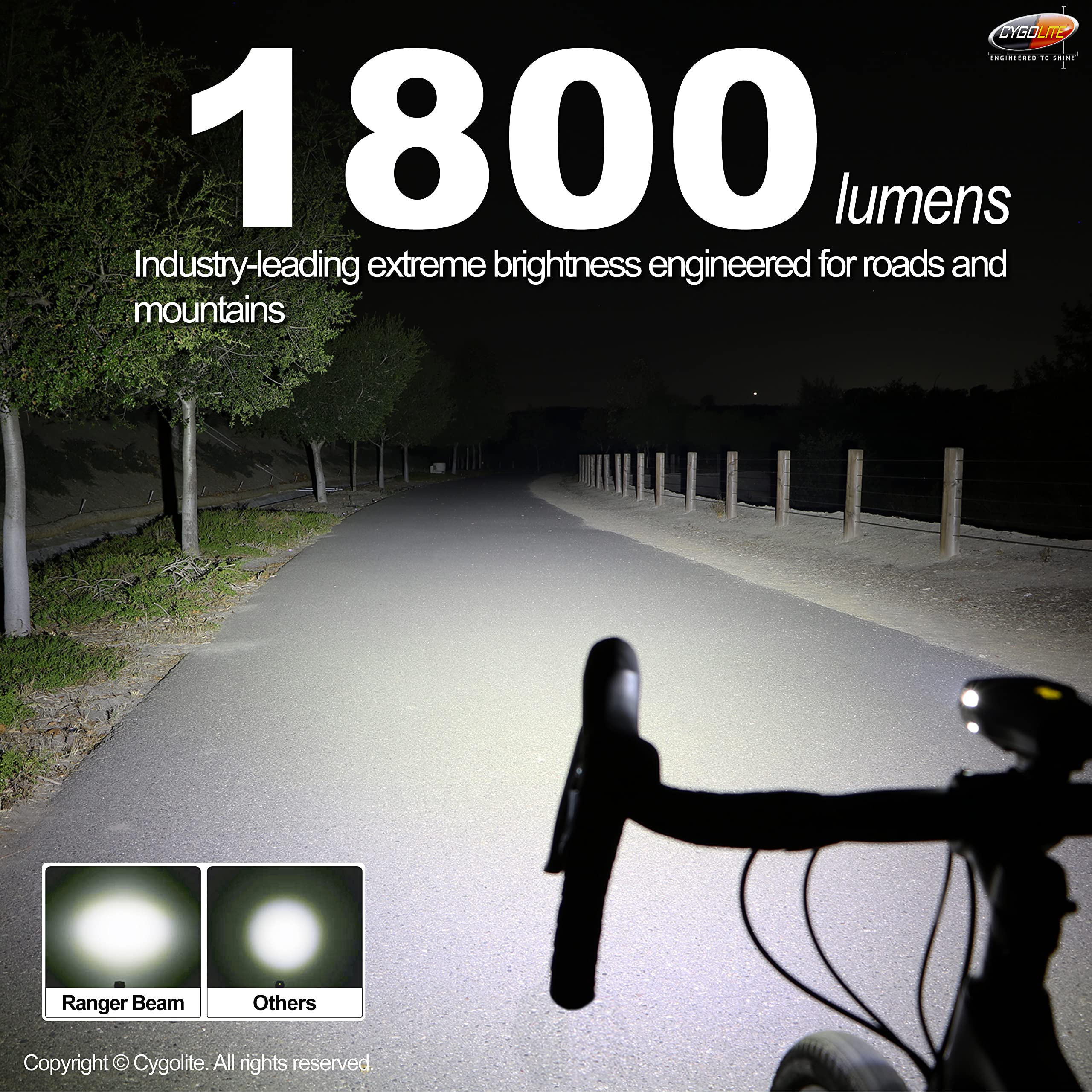 Cygolite Ranger 2000, 1 800, 1 500 lumens – Durée de Fonctionnement Ultra élevée, 9 Modes d'éclairage, luminosité réglable Fine, étanchéité IP67, Rechargeable par USB, Route et Montagne
