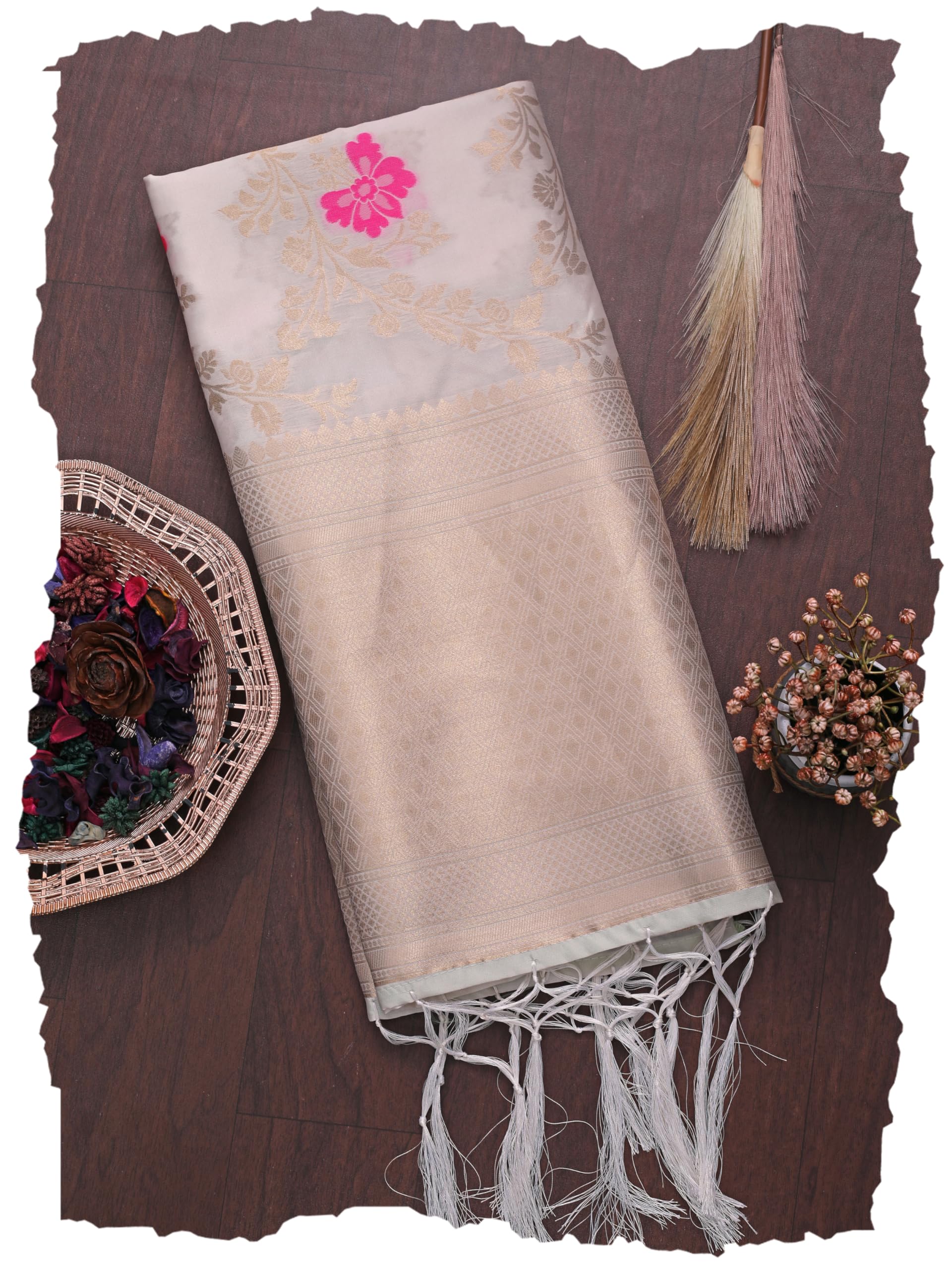 Women's Woven Jacquard Banarasi Silk Printed Dupatta/Chunni with Meena Work, Width 1 Meter, Length 2.5 Meter-image-25