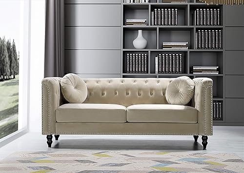 Miniatura 7 de Container Furniture Direct Kittleson Sofá Chesterfield tapizado de terciopelo 75 para sala de estar, apartamento u oficina, sofá moderno de mediados