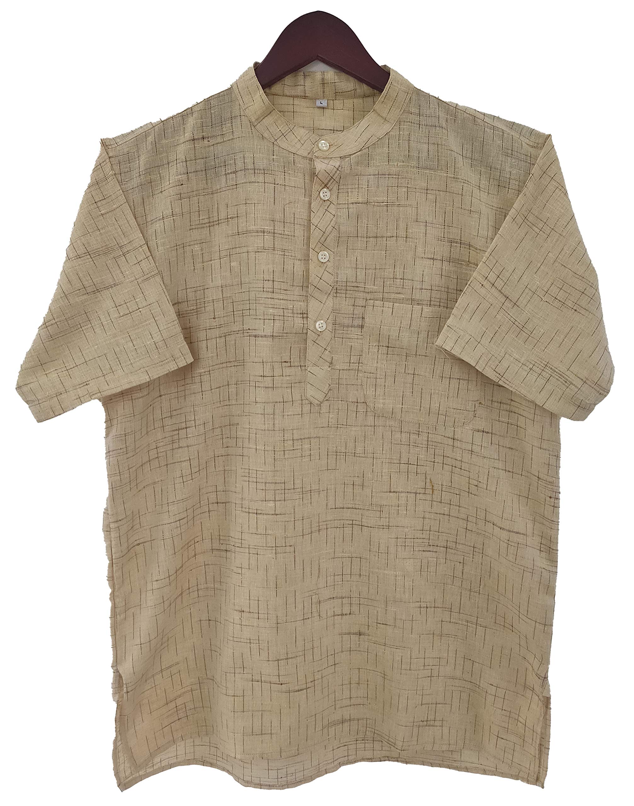 latest chikan Men's Cotton Regular Short Kurta Half Sleeves,38 Lime Yellow-picture-31