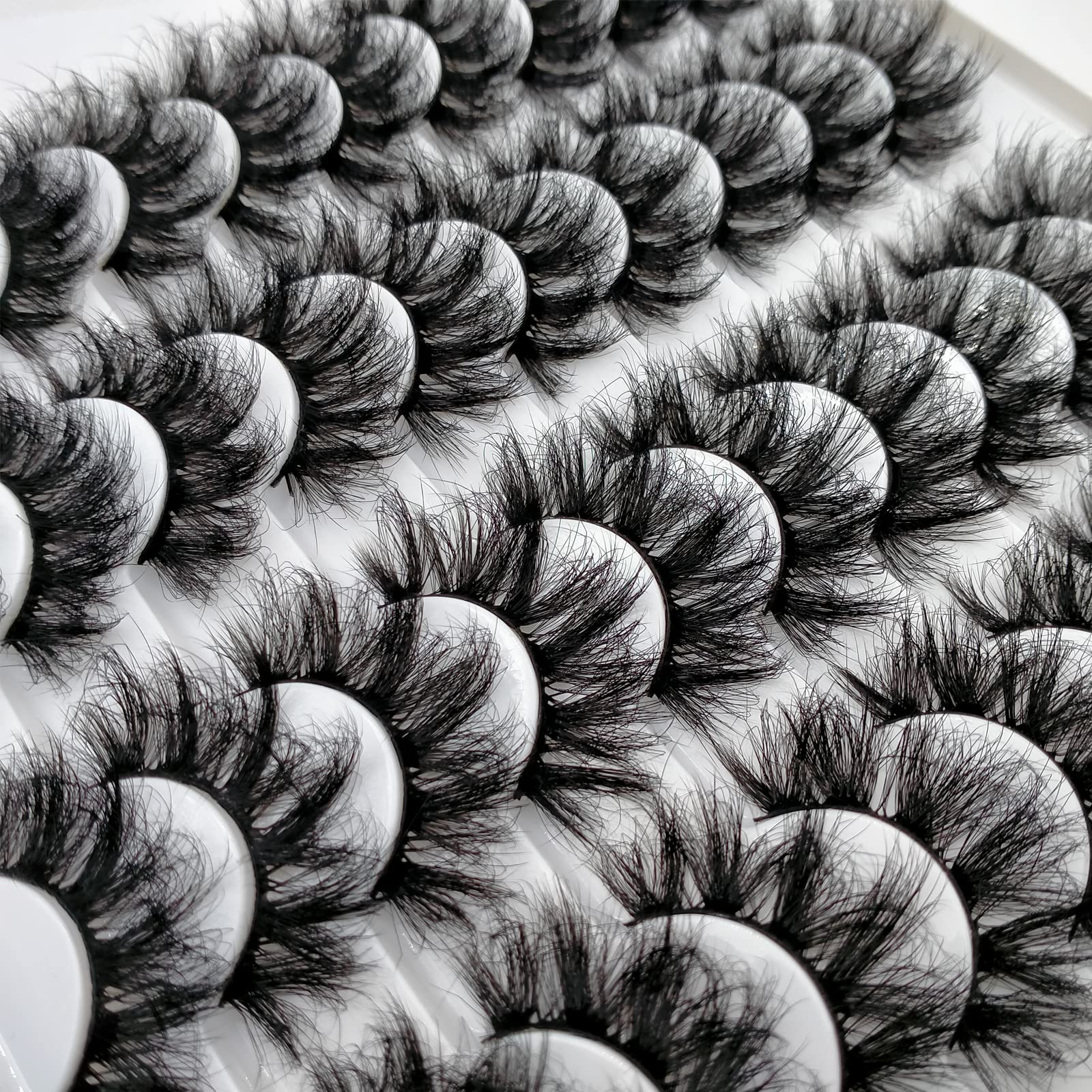 Lashes 25mm Fluffy Mink False Eyelashes Long 20 Pairs Dramatic Thick 3D 5D Faux Mink Lashes 4 Styles 25 mm Wispy D Curl Volume Fake Eyelashes Pack, by Kmilro
