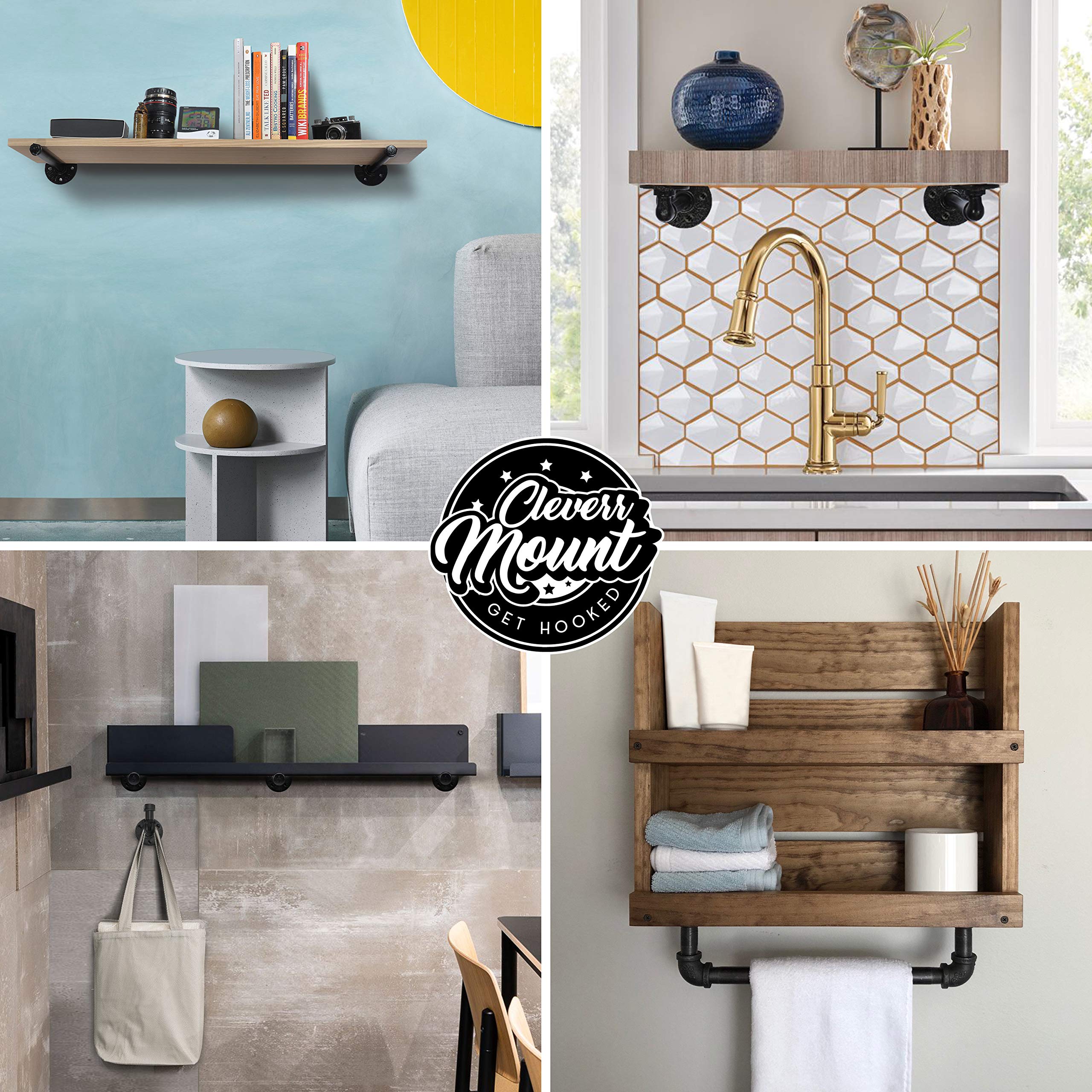 Buy Set of 6 Black Iron Pipe Floating Shelf Bracket 8 Inch (Bonus 2