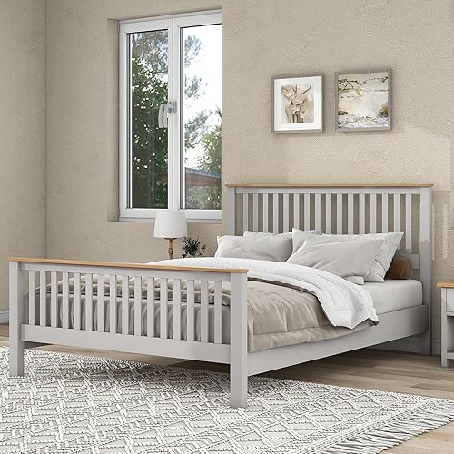 Miniatura 3 de Harper  Bright Designs Cama de plataforma de madera tamaño Queen con cabecera y estribo base de madera maciza con soporte de listones de madera