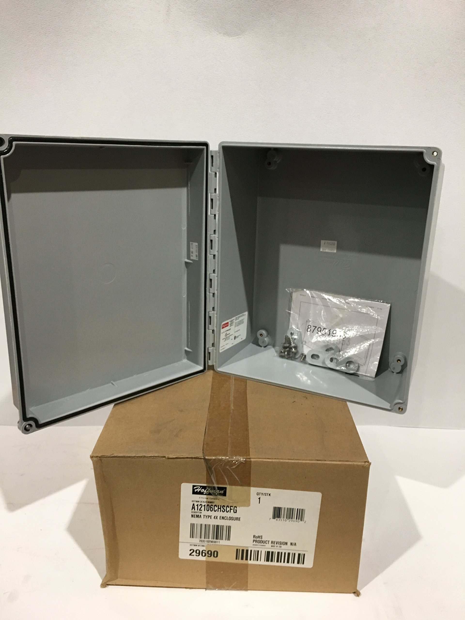 HoffmanA12106CHSCFG NEMA 4X Enclosure, Solid Cover with Screws, Fiberglass, 12.00" x 10.00" x 6.00"