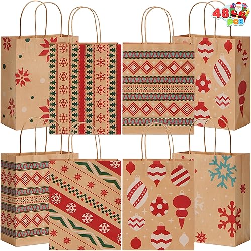 JOYIN 48 bolsas de regalo de papel kraft de Navidad de 7 x 9 x 3.5 pulgadas para regalos, decoración de suministros de fiesta, bolsas de dulces de