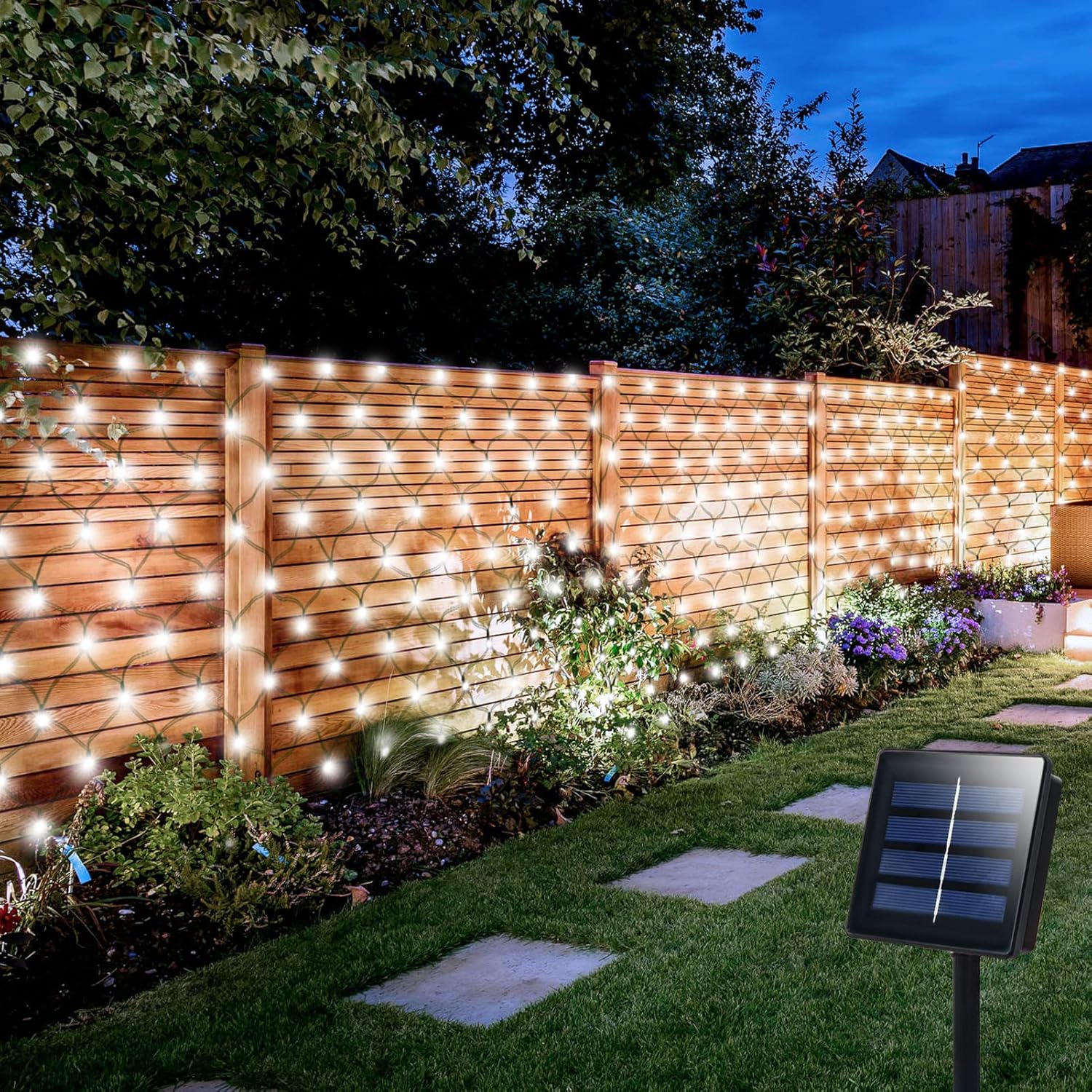 echosari 100 LED Solar Net Light Outdoor, 5Ft x 5Ft Bush