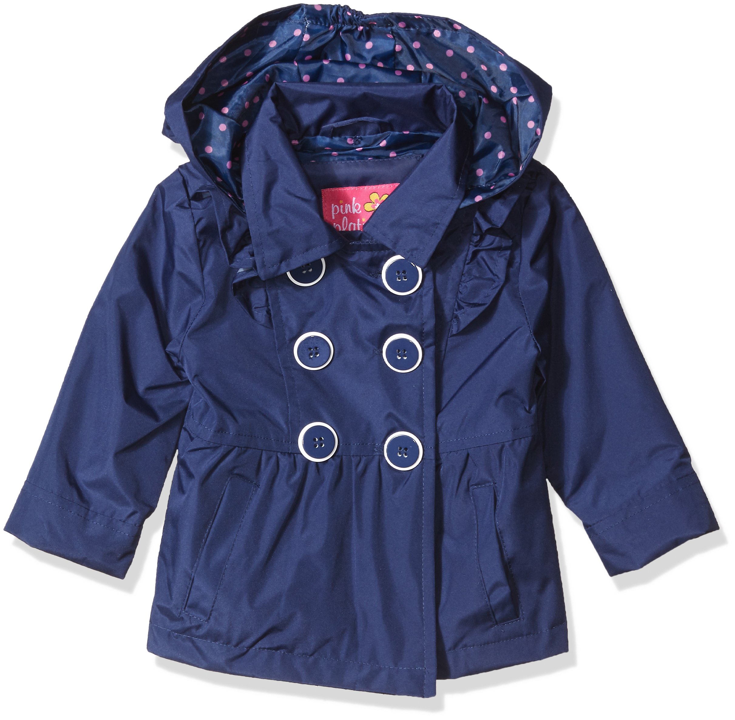 Pink Platinum Baby Girls Ruffled Trench Coat, Navy, 12M