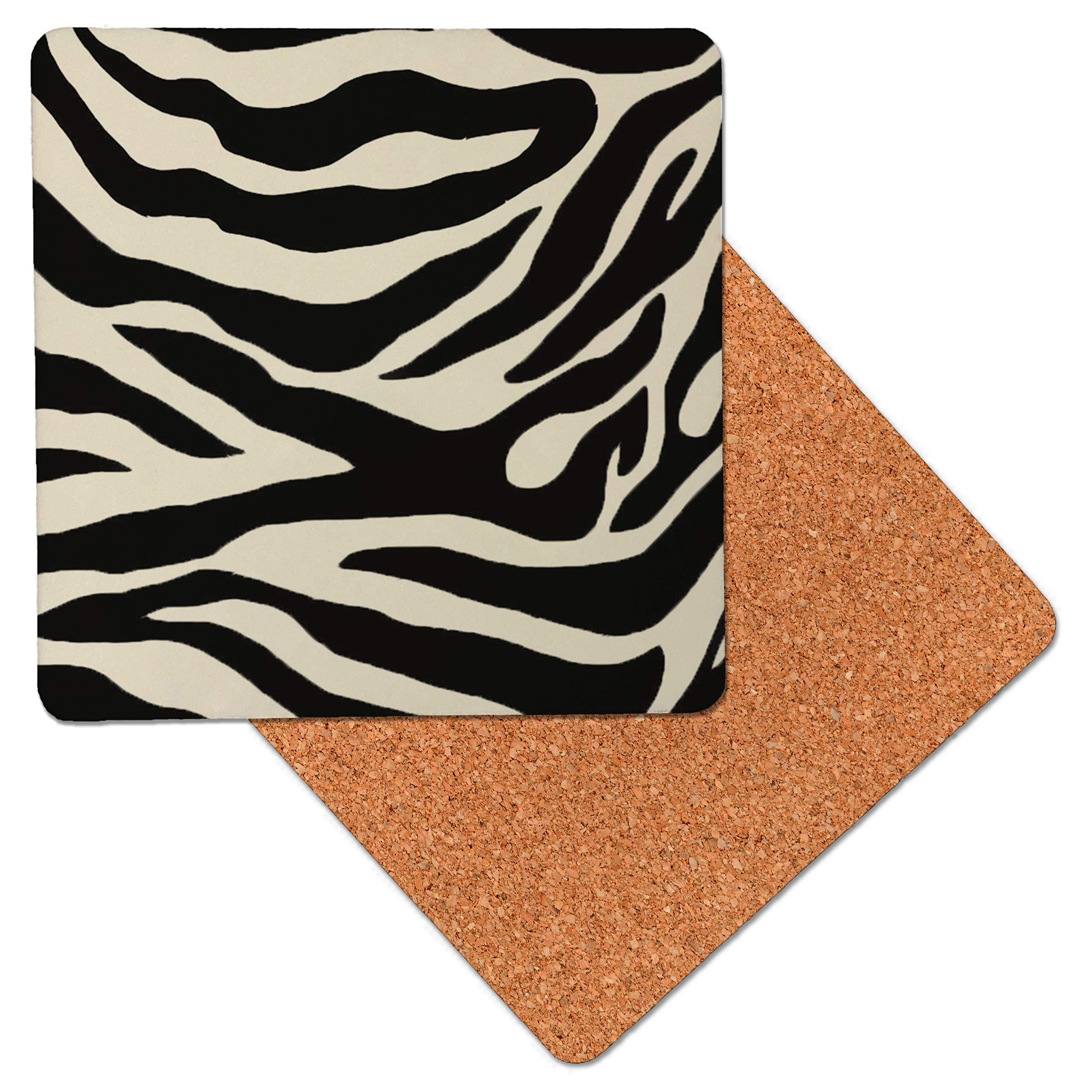Animal Print Zebra Stripes Art Premium Wooden Table Drink Coaster with Cork Backing - Drinks Coasters (Pack of 6)