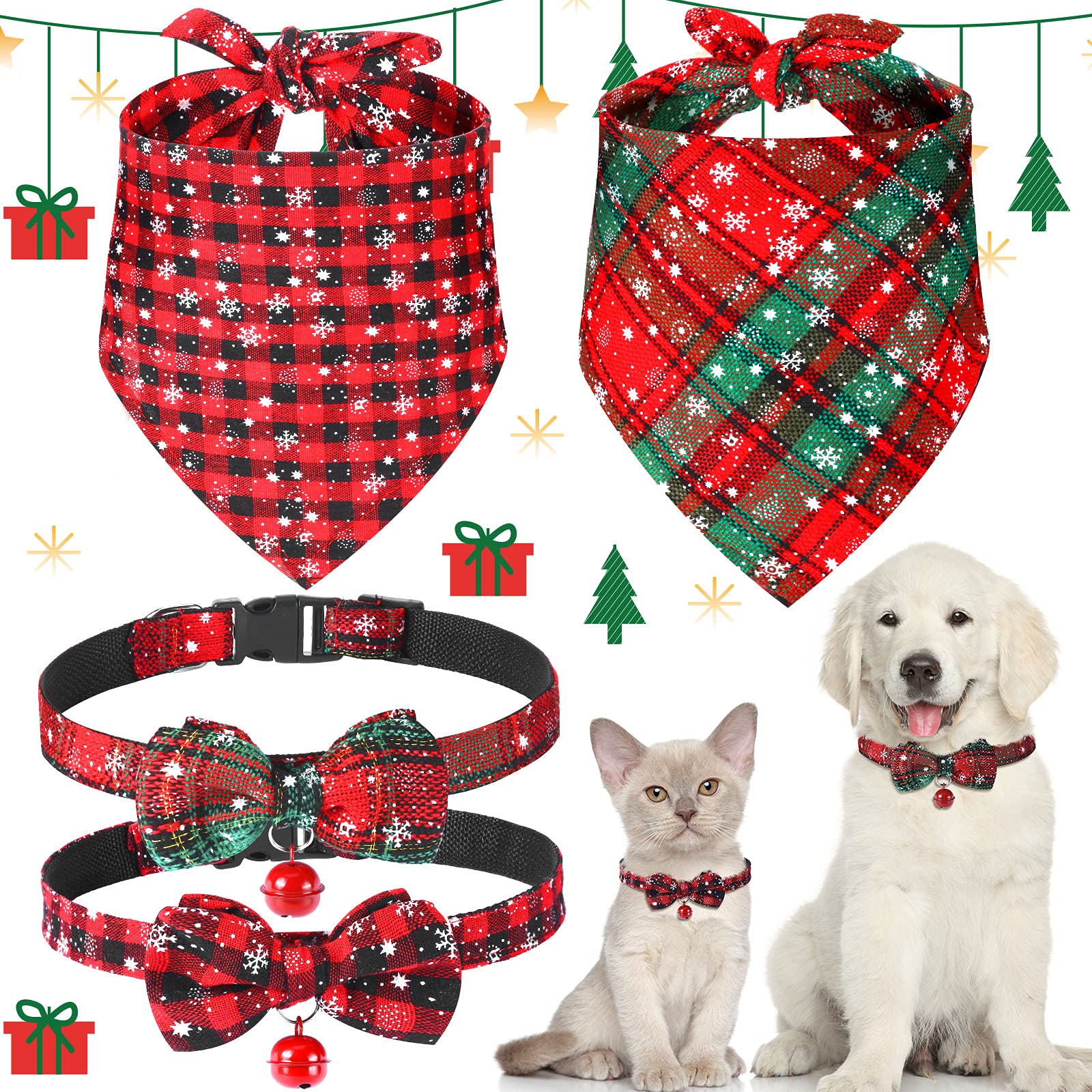 Colliers et bandanas de Noël pour chien et chat - Lot de 4 taille M