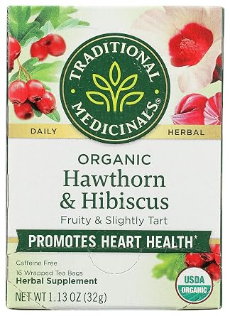 Traditional Medicinals Organic Hawthorn & Hibiscus Herbal Tea, Promotes Heart Health, Pack of 1 - 16 Tea Bags