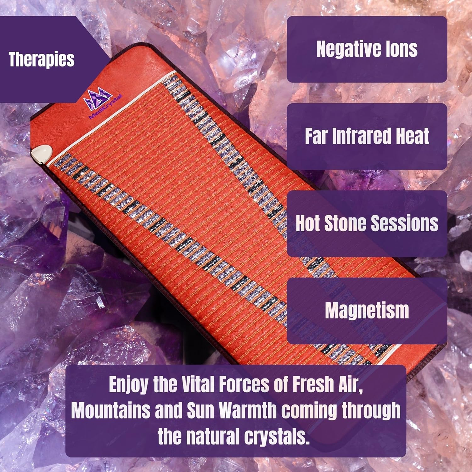 MediCrystal Infrared Heating Bio Stimulation Mat - Compact 48"L x 22"W - Natural Amethyst & Tourmaline Crystals - Adjustable Temperature 86°-158°F (30°-70°C) - Negative Ions - FDA Reg Manufacturer - Image 4