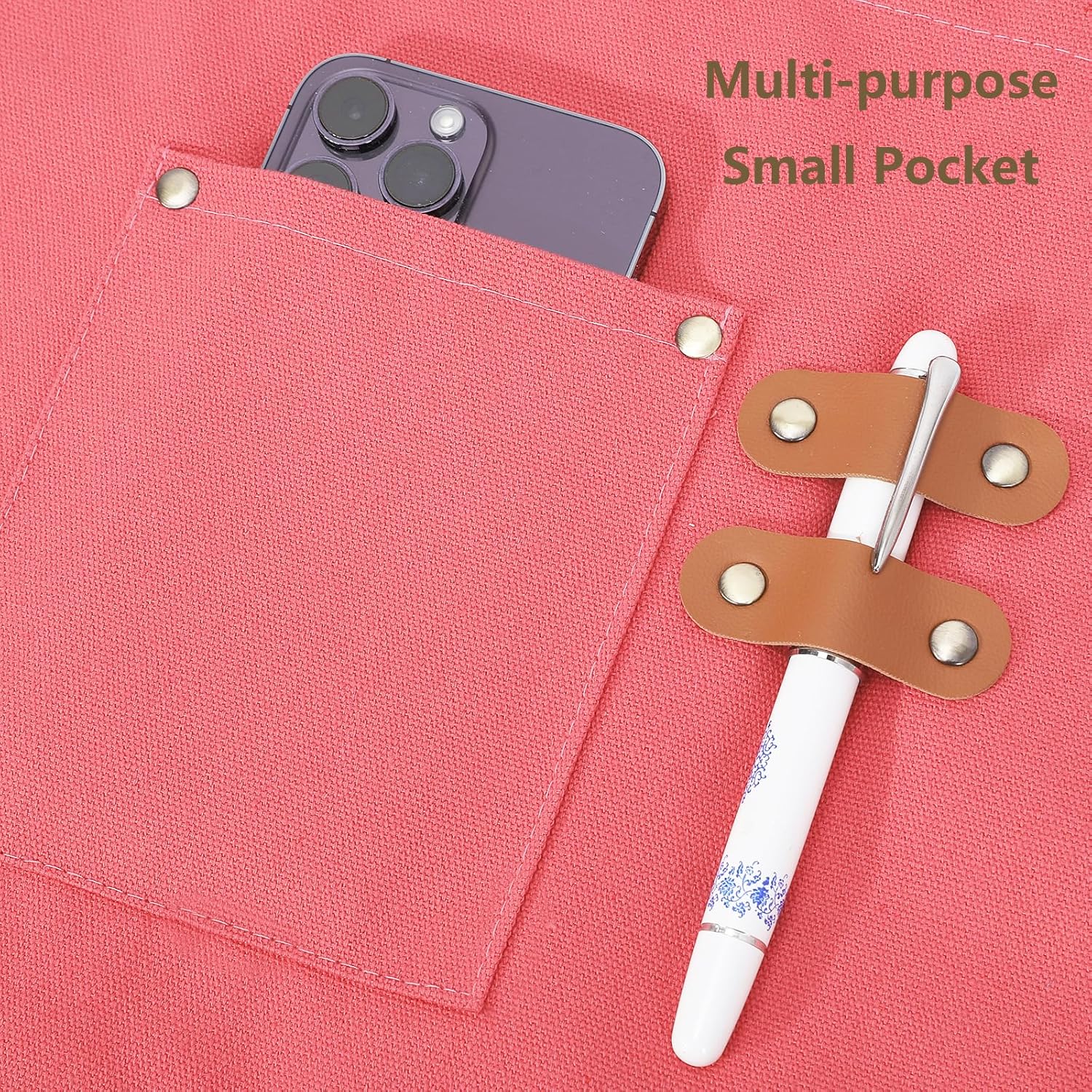 AFUN Chef Aprons for Women Men with Oversized Pockets, 12-Ounce Cotton Canvas Cross Back Water Repellent Apron (Pink) - Image 7