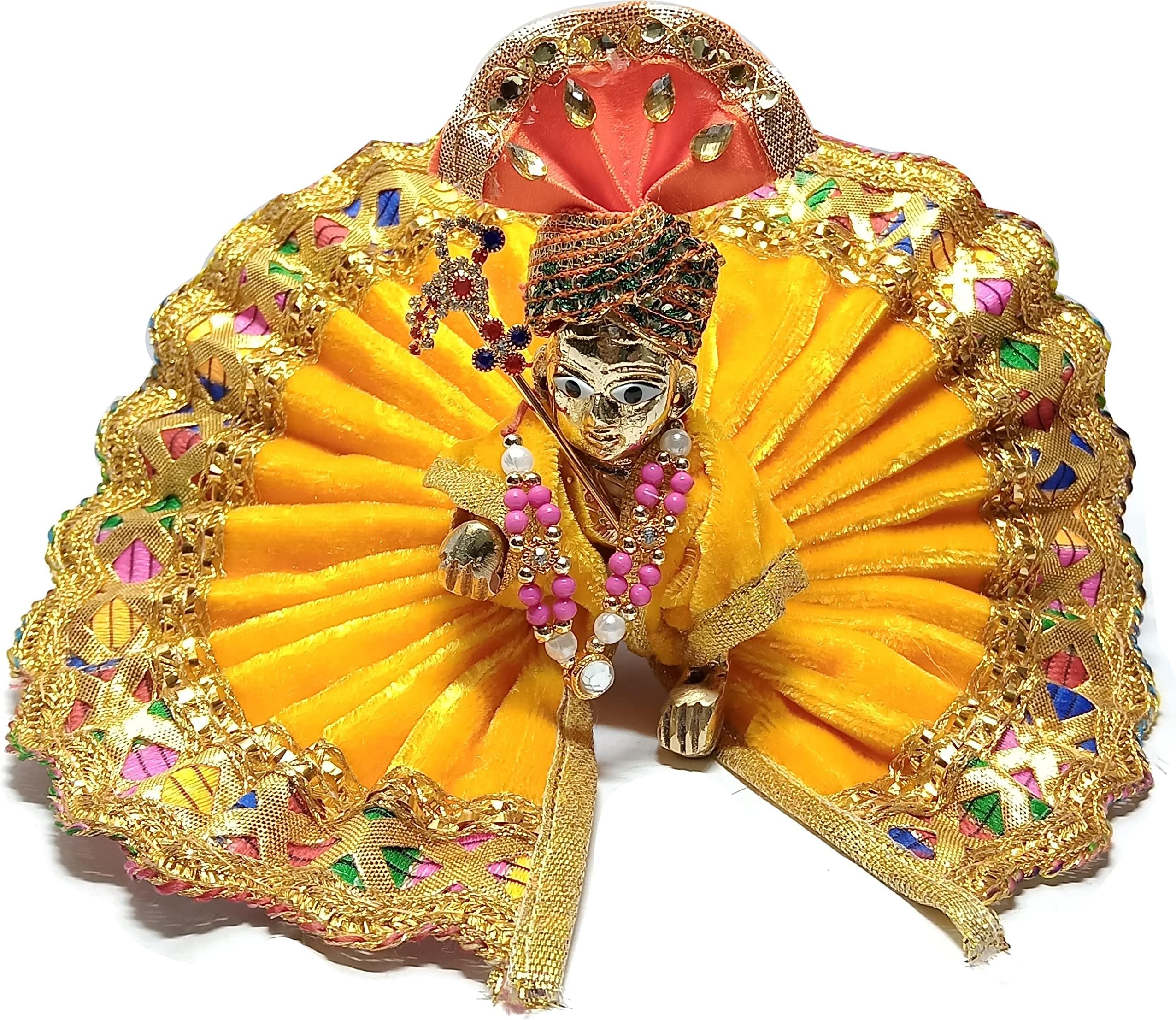 ARISERS Laddu Gopal Dress with Brass Murti with Yellow Dress Combo for Kanha Ji