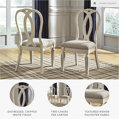 Miniatura 4 de Signature Design by Ashley Realyn French Country - Silla de comedor con respaldo de cinta, 2 unidades, color blanco astillado