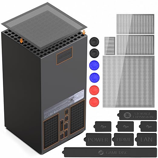 Dust Filter for Xbox Series X Console- 8 Silicone Plugs and 4 PVC Meshs Set, Anti-Dust Vent Cover Dustproof Case X-Series X Accessories with 6 Thump Grip Caps for Xbox Controllers