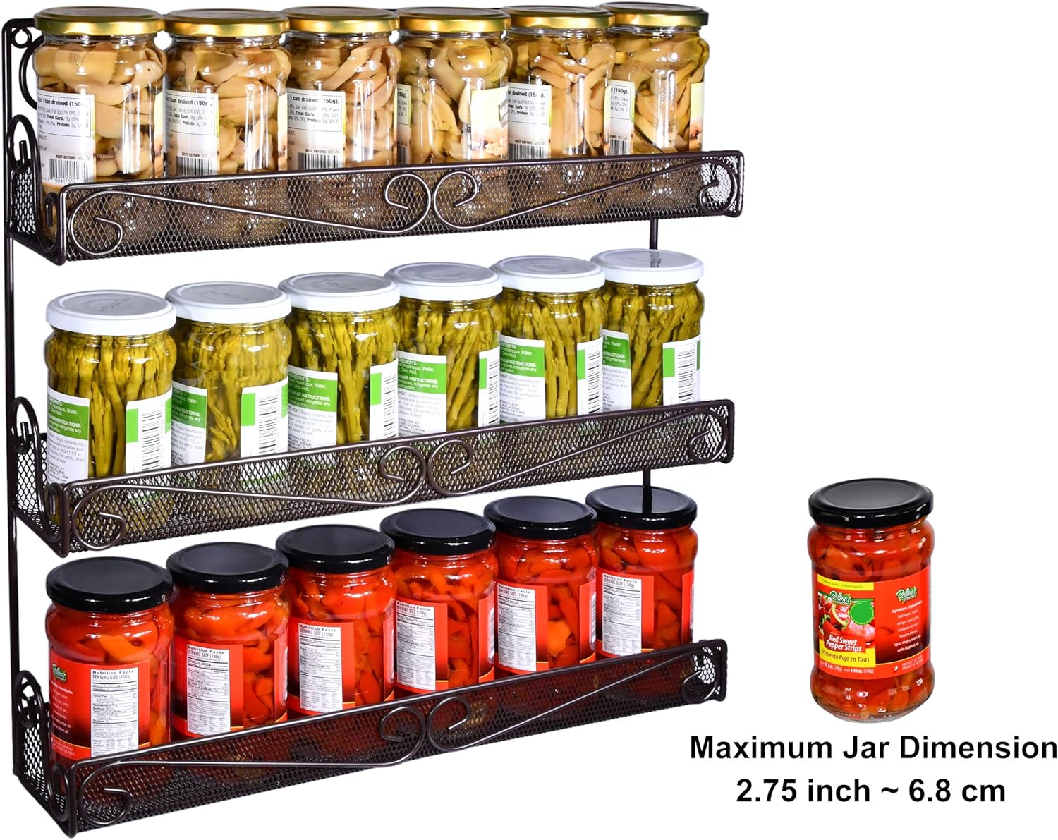 AMT 3 Tier Nail Rack, Pack Metal Wall Mount Organizer, Essential Oils Organizer, Pantry Cabinet Door Shelf Storage.Hanging Display for Spice Jars, Sauces, Cosmetic Beauty Bottles