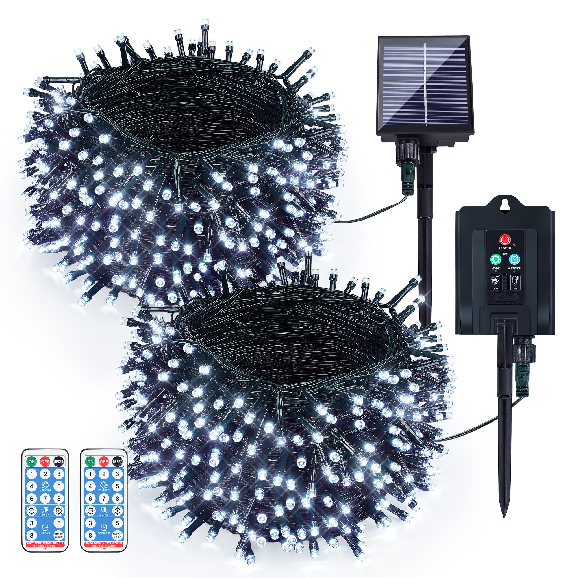 woohaha 2 Pack Solar String Lights