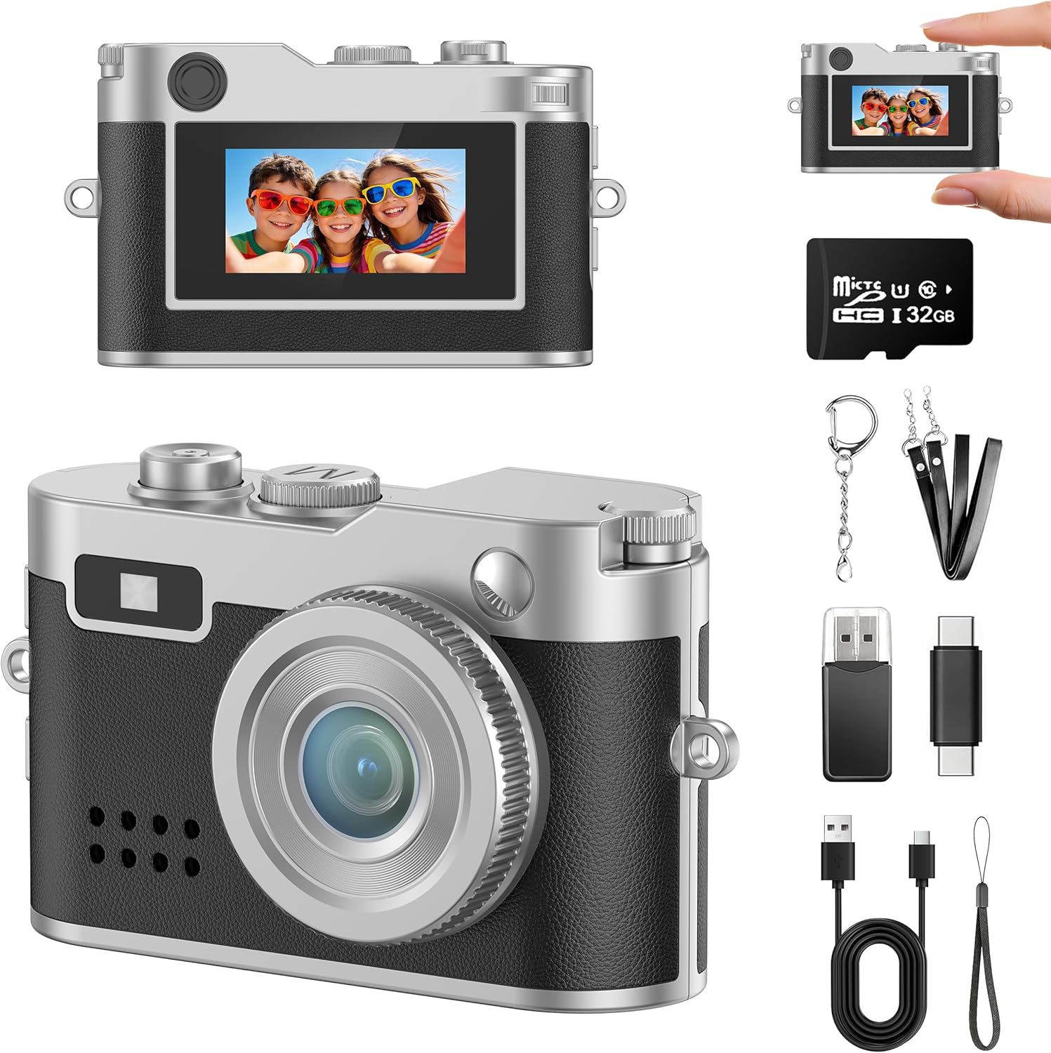 Mini Keychain Digital Camera, 18g Ultra-Light Portable Small Camera with 32GB Card, 1080P HD Video & 2MP Photo, Small Pocket Camera with Flash & Filters for Travel, Party, Creative Gift (Black)