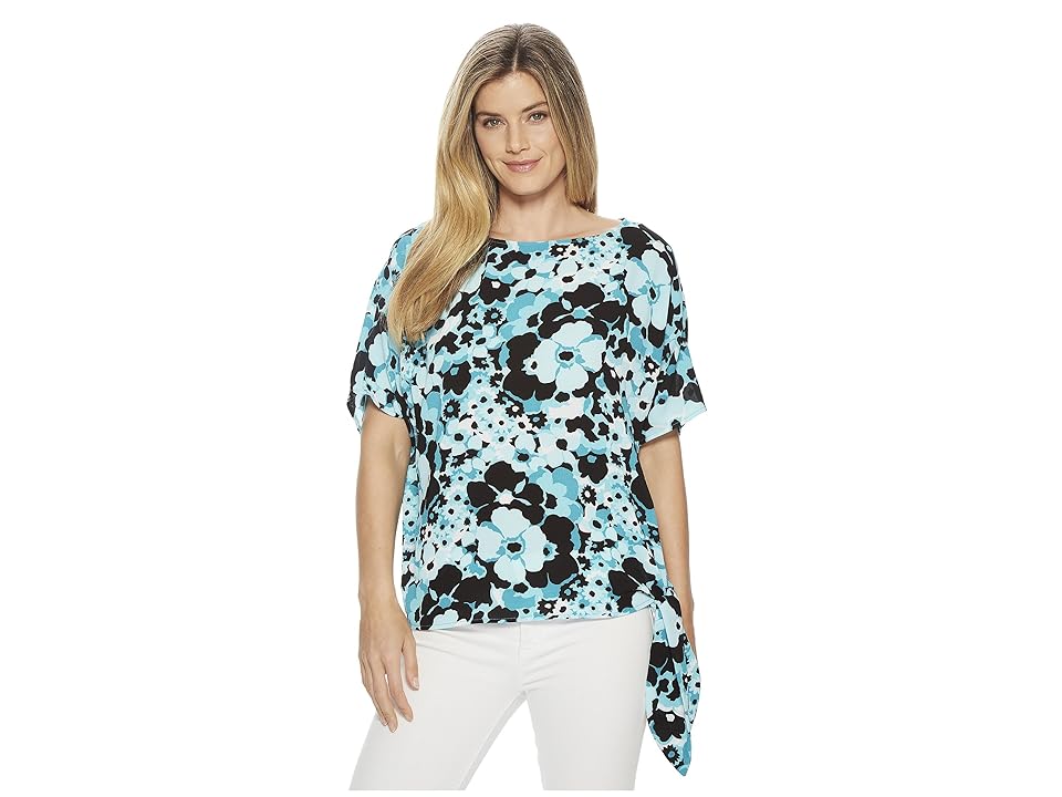 

MICHAEL Michael Kors Springtime Floral Tie Top (Tile Blue/Black Multi) Women's Clothing